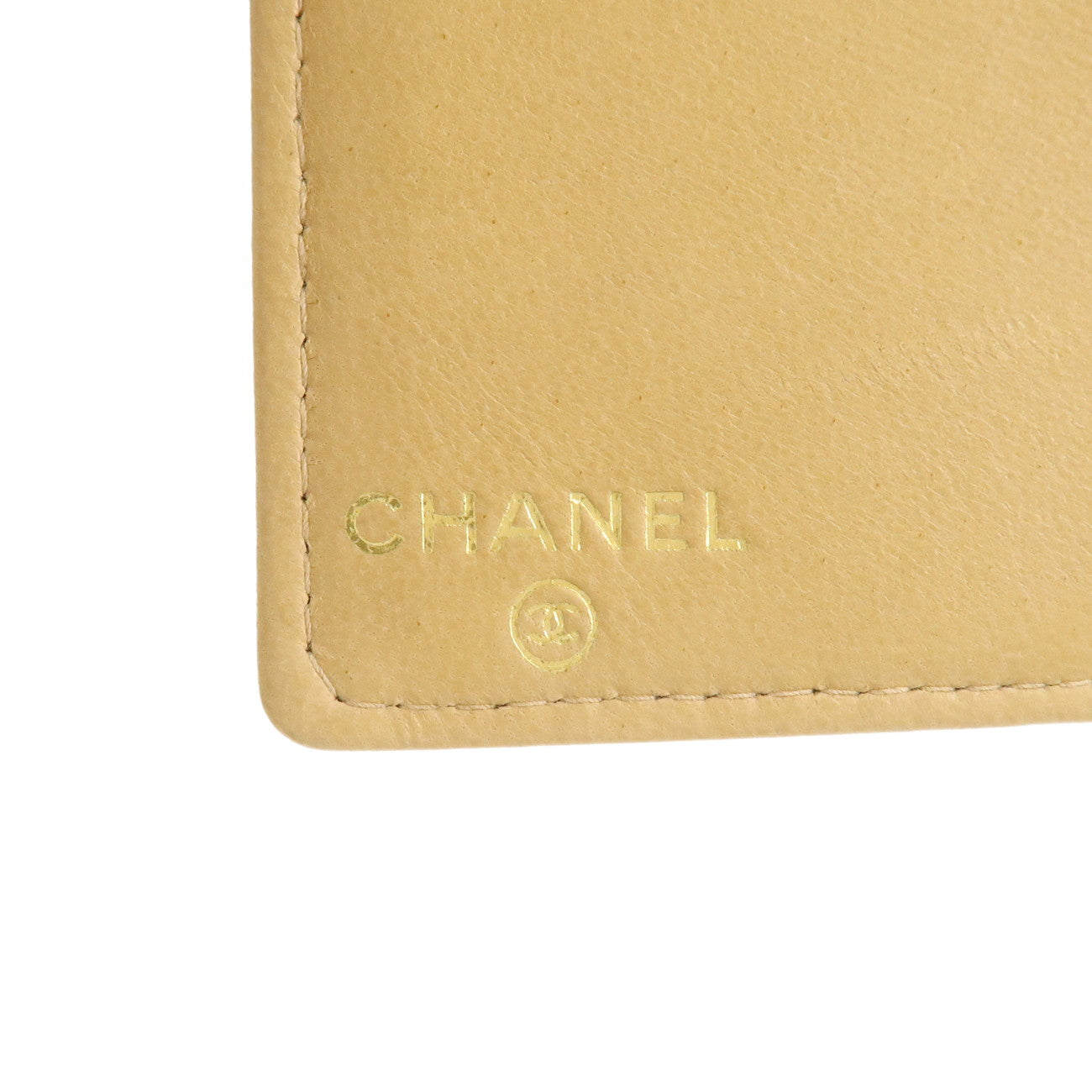 CHANEL Caviar Skin COCO Mark Bi-fold Small Wallet BeigeA13497 Used