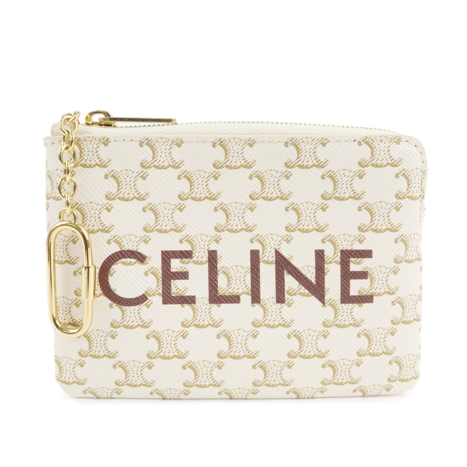 CELINE-Triomphe-PVC-Coin-Case-Key-Case-Coin-Pouch-Ivory