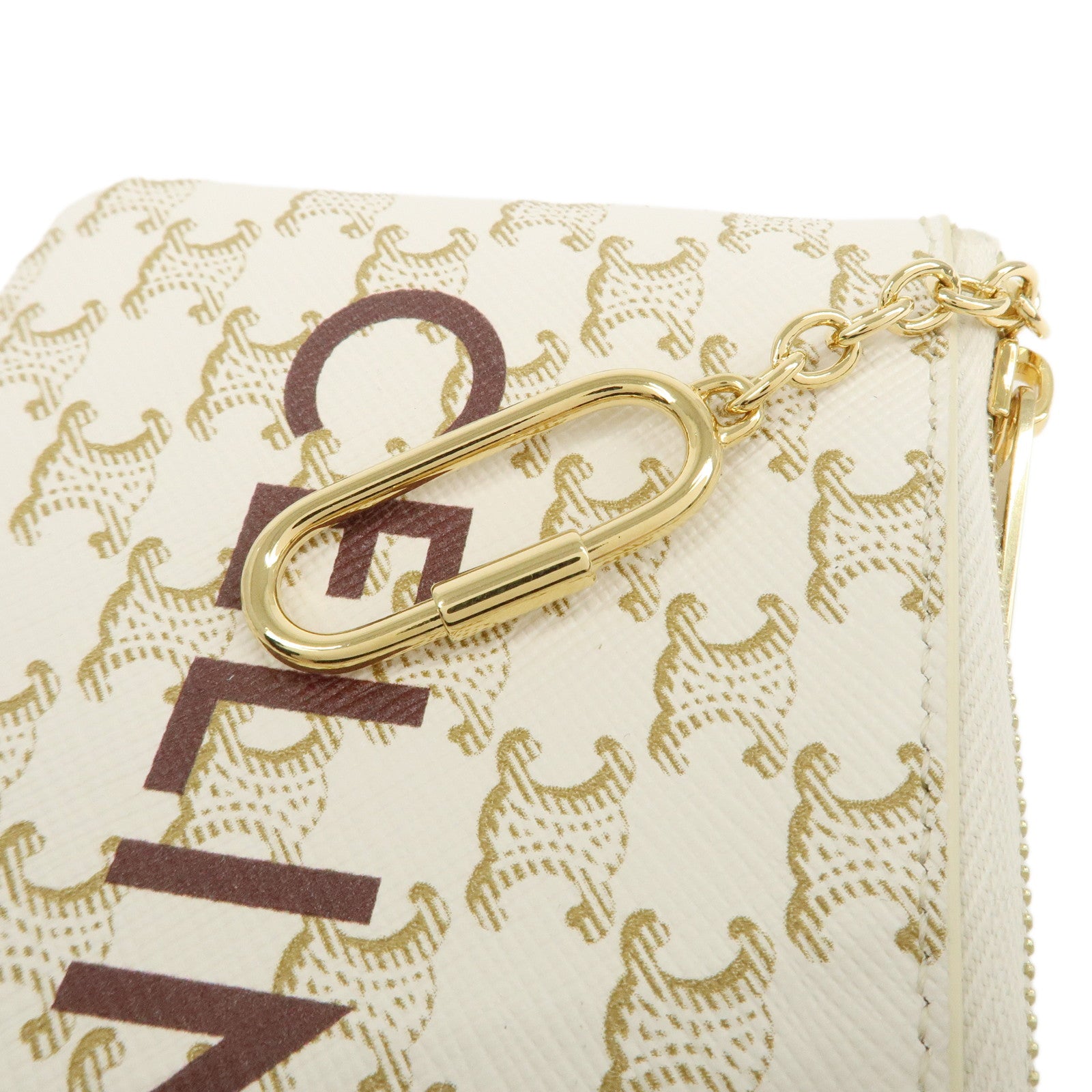 CELINE Triomphe PVC Coin Case Key Case Coin Pouch Ivory Used