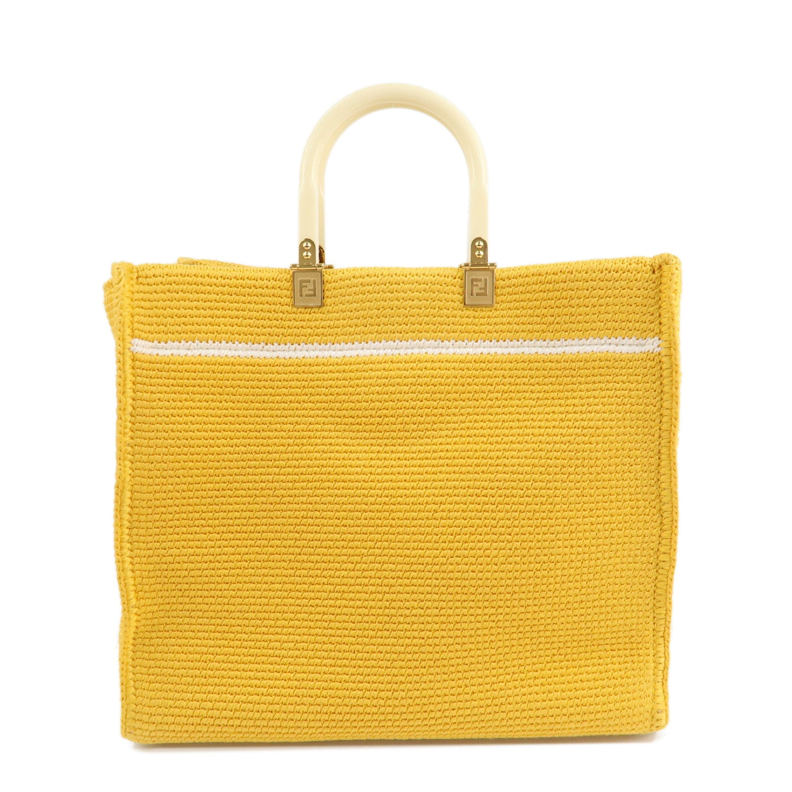 FENDI Leather Sunshine Medium 2Way Tote Bag Hand Bag Yellow 8BH386 Used