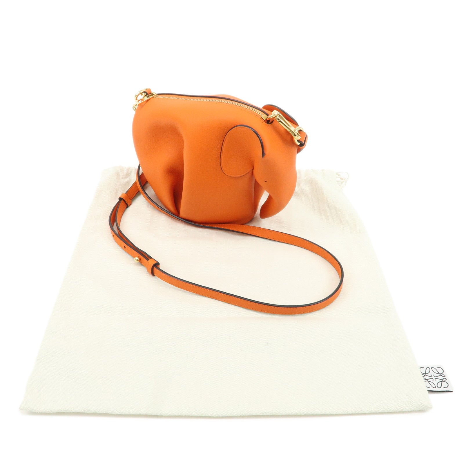 LOEWE Leather Elephant Mini Shoulder Bag Orange Used