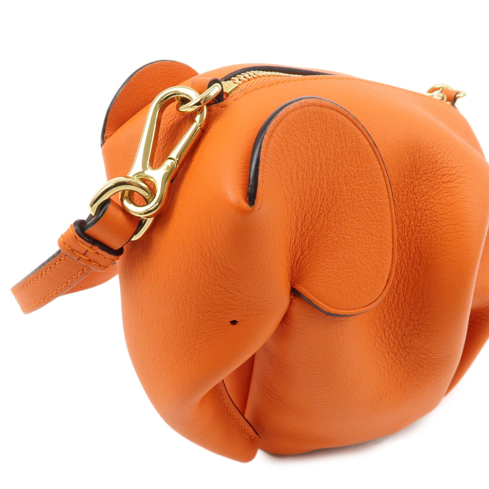 LOEWE Leather Elephant Mini Shoulder Bag Orange Used