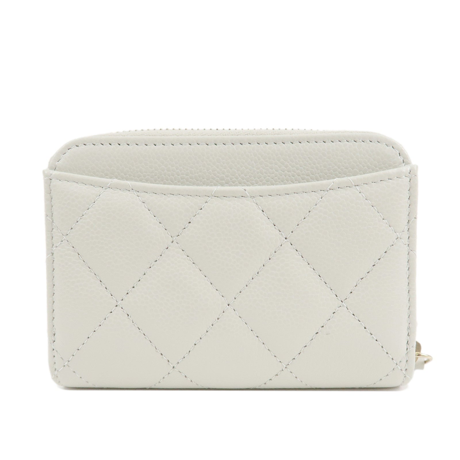 CHANEL Matelasse Caviar Skin Round Zipper Coin Case Ivory AP0216