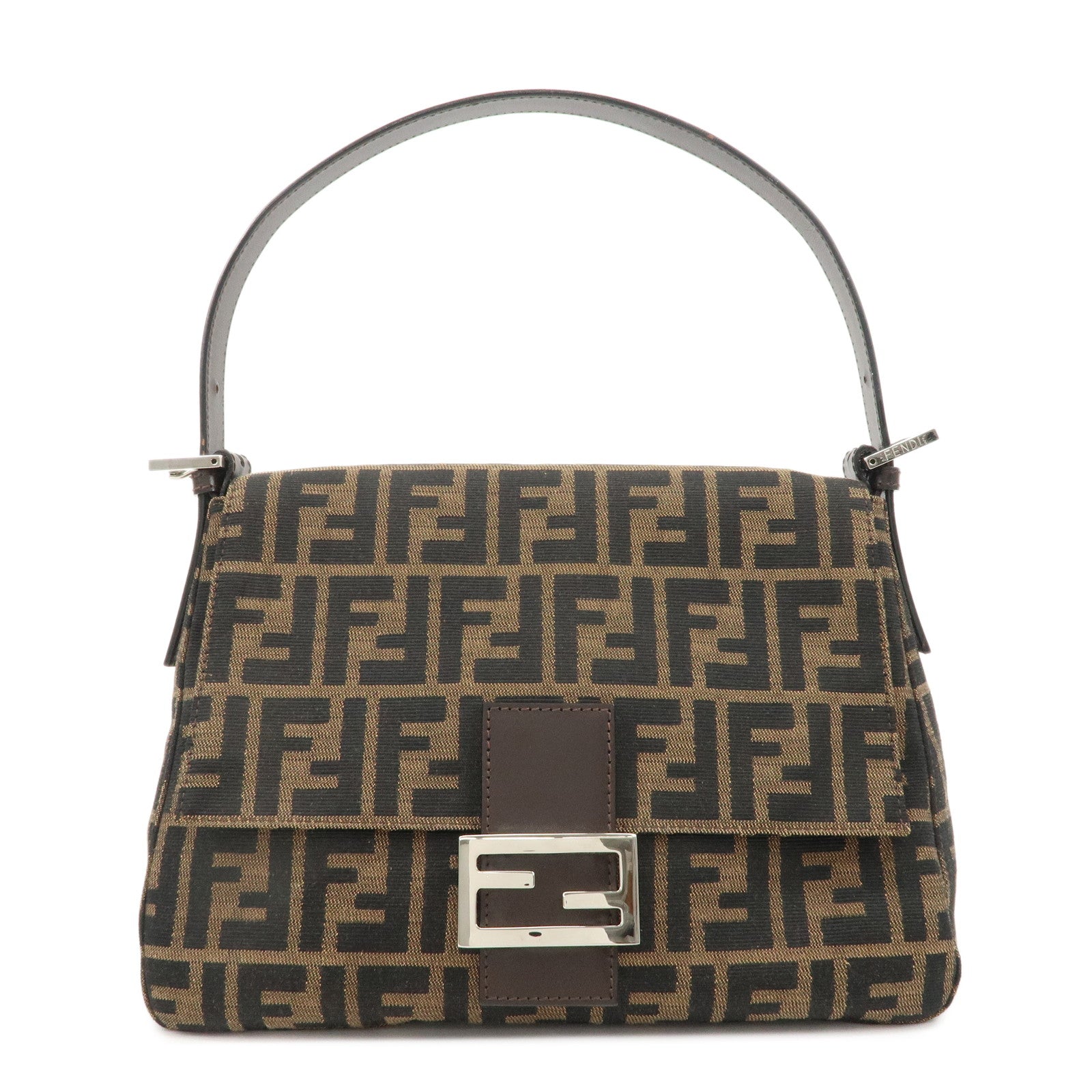 FENDI-Mamma-Baguette-Zucca-Canvas-Leather-Bag-Brown-Black-26325