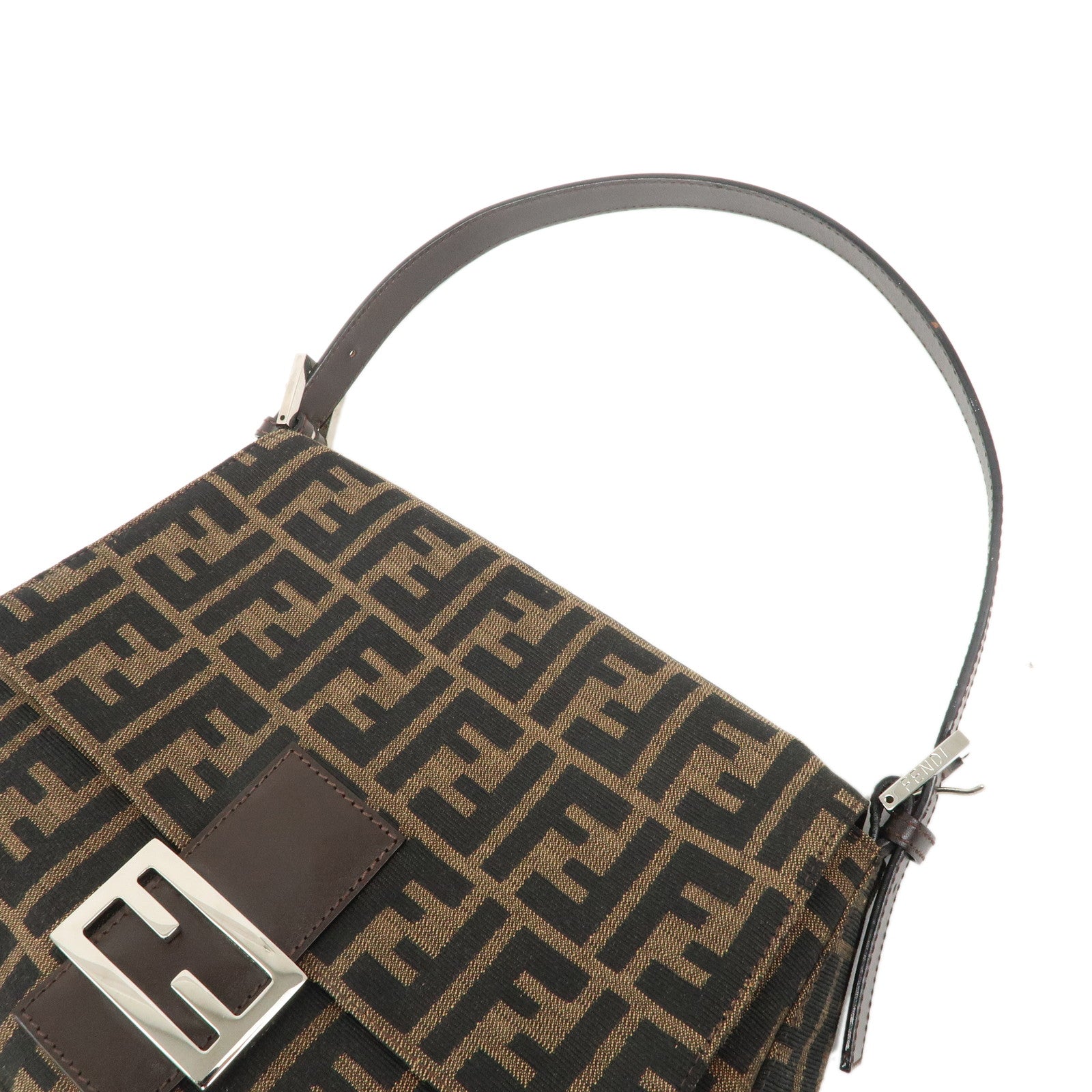 FENDI Mamma Baguette Zucca Canvas Leather Bag Brown Black 26325 Used