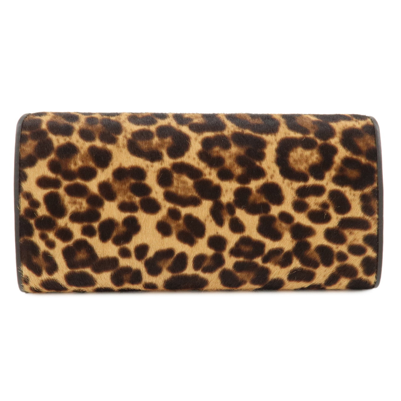 PRADA Unborn Calf Leather Leopard Bi-fold Wallet Brown Black 1M132