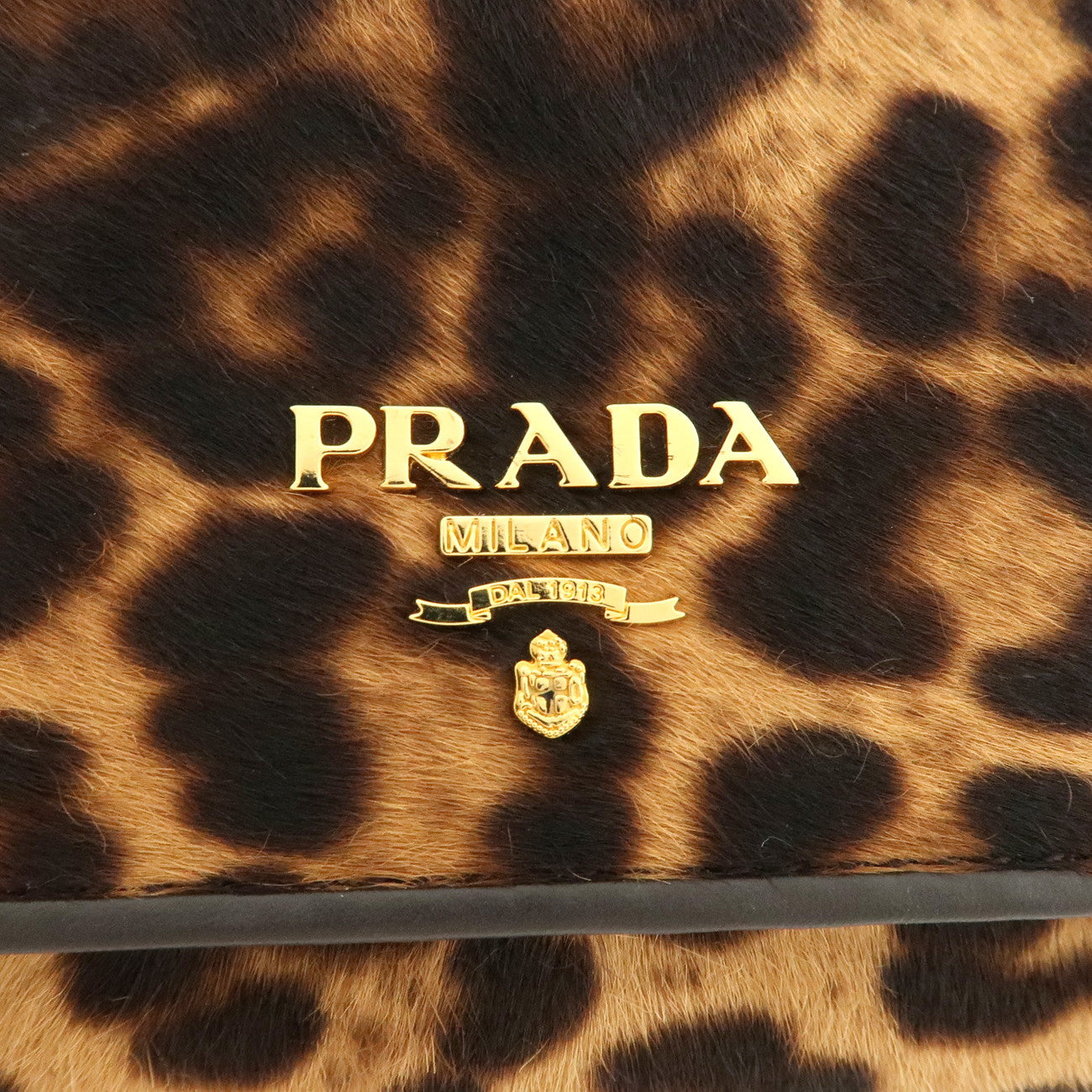 PRADA Unborn Calf Leather Leopard Bi-fold Wallet Brown Black 1M132