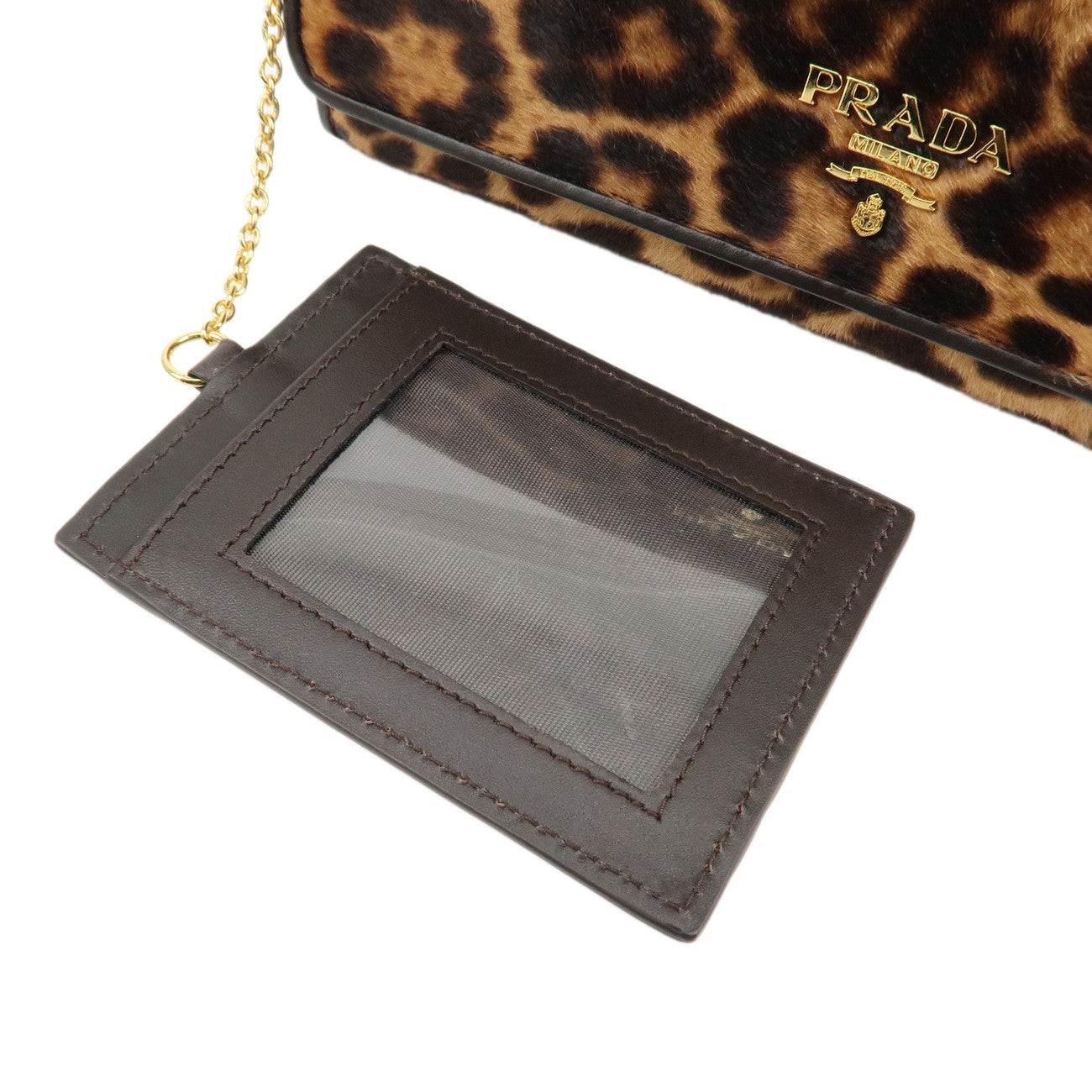 PRADA Unborn Calf Leather Leopard Bi-fold Wallet Brown Black 1M132