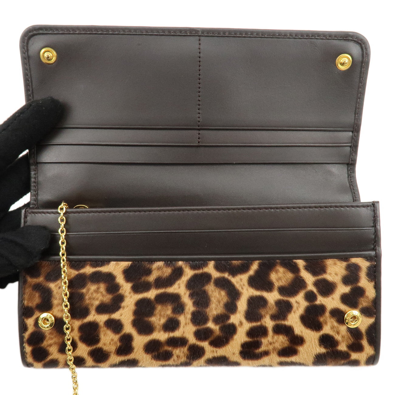 PRADA Unborn Calf Leather Leopard Bi-fold Wallet Brown Black 1M132