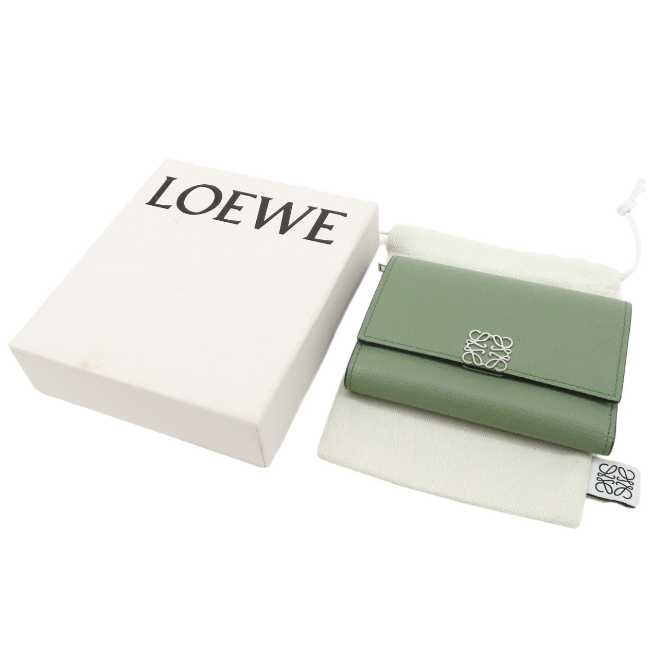 LOEWE Anagram Leather Bi-fold Wallet Green Used