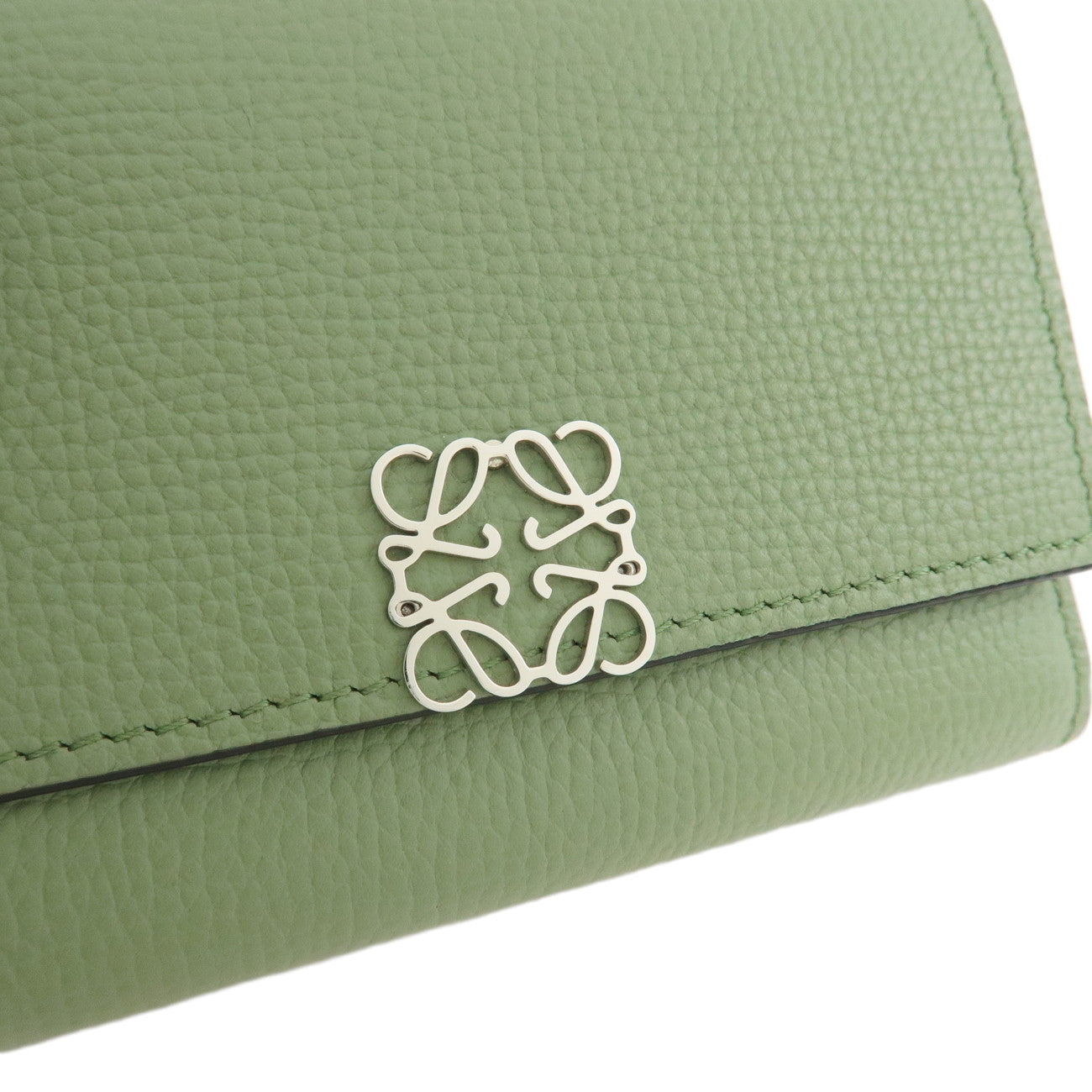 LOEWE Anagram Leather Bi-fold Wallet Green Used