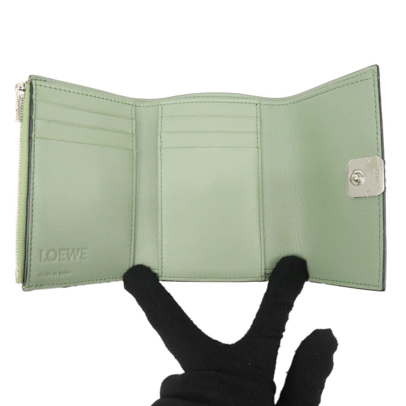 LOEWE Anagram Leather Bi-fold Wallet Green Used