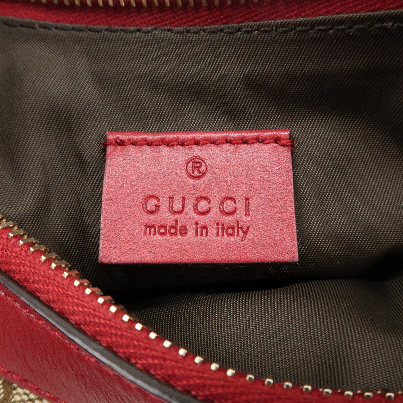 GUCCI GG Canvas Leather Hand Bag Pouch Beige Red 245938