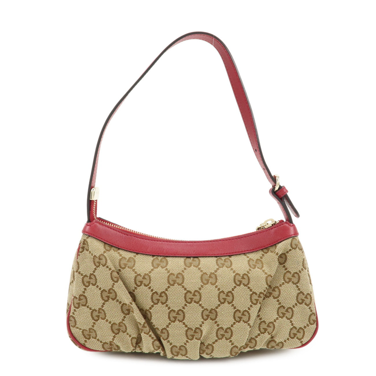 GUCCI GG Canvas Leather Hand Bag Pouch Beige Red 245938