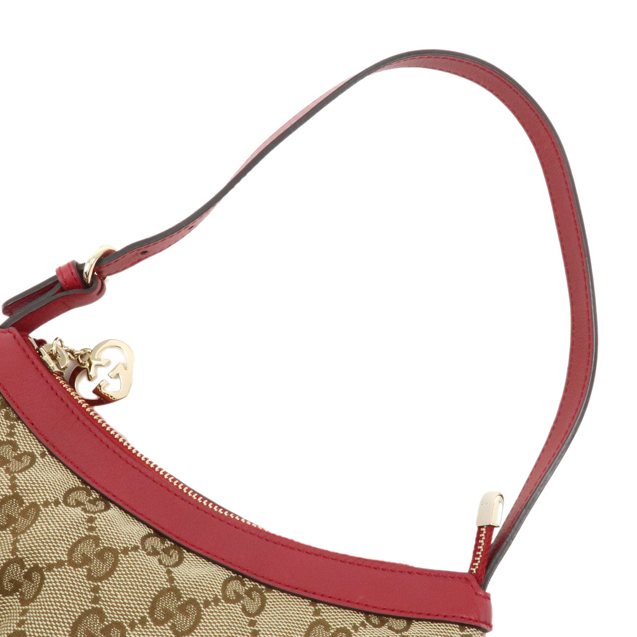 GUCCI GG Canvas Leather Hand Bag Pouch Beige Red 245938