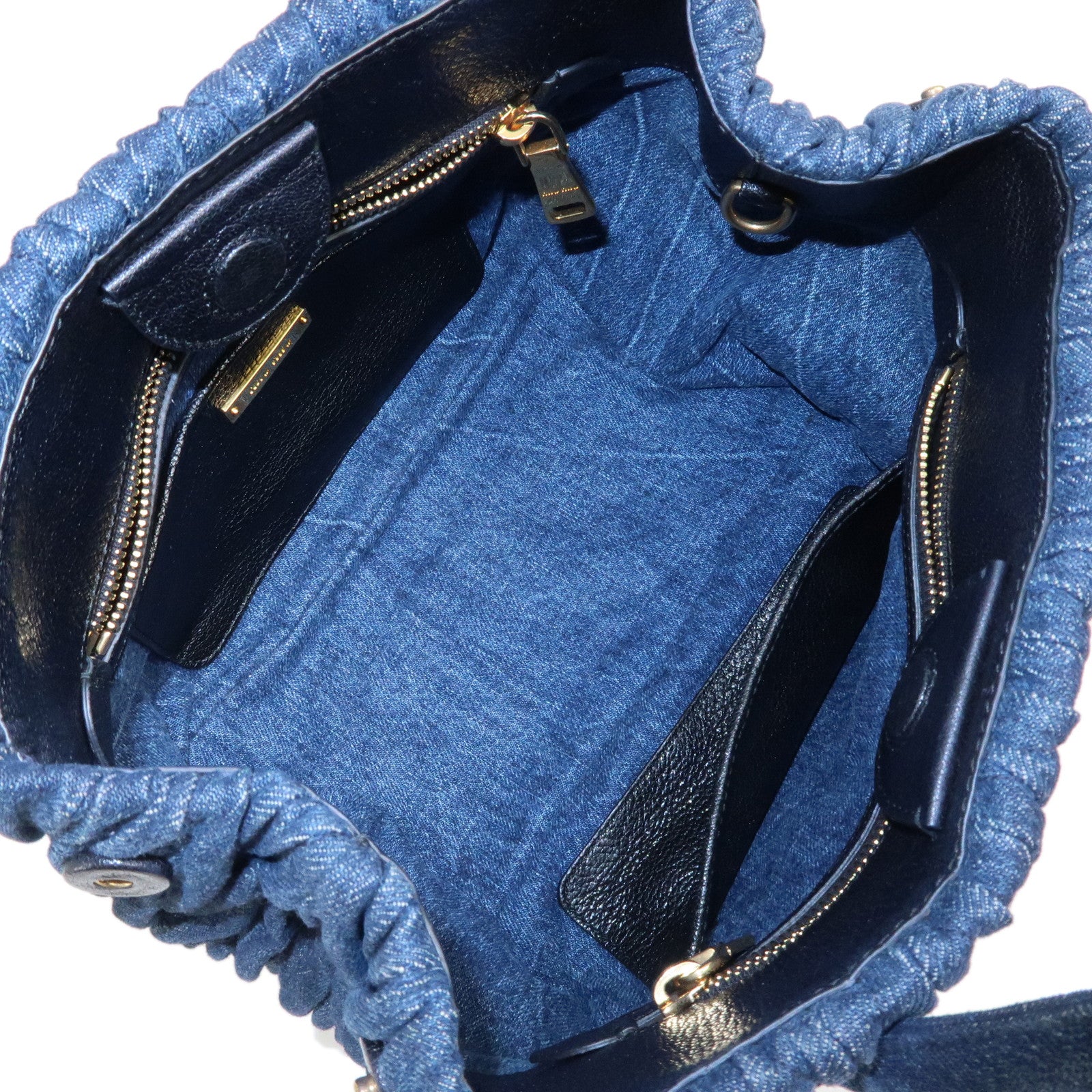 MIU MIU Matelasse Denim 2Way Bag Hand Bag Shoulder Bag Blue Used