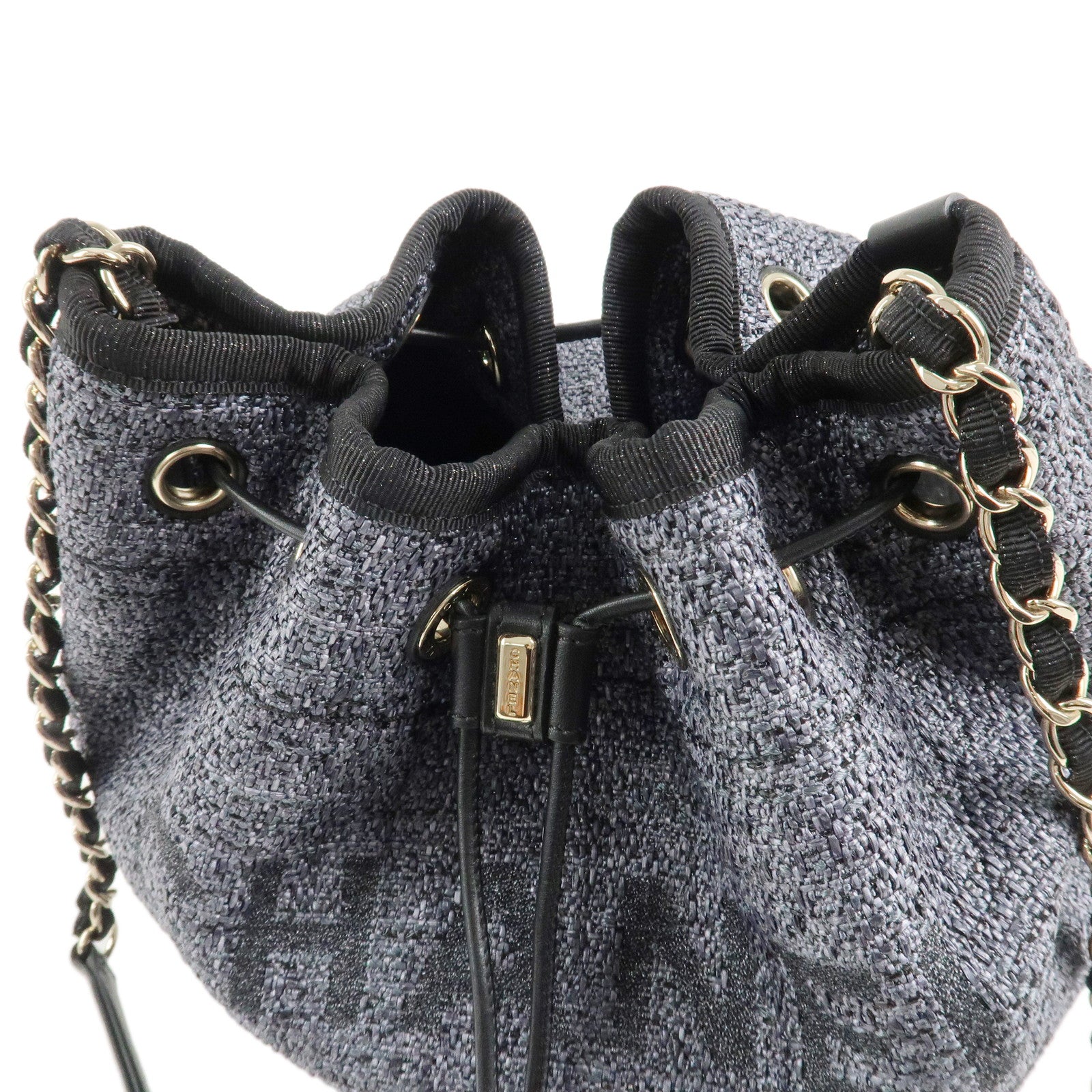 CHANEL Deauville Raffia Leather Drawstring Shoulder Bag A57536 Used