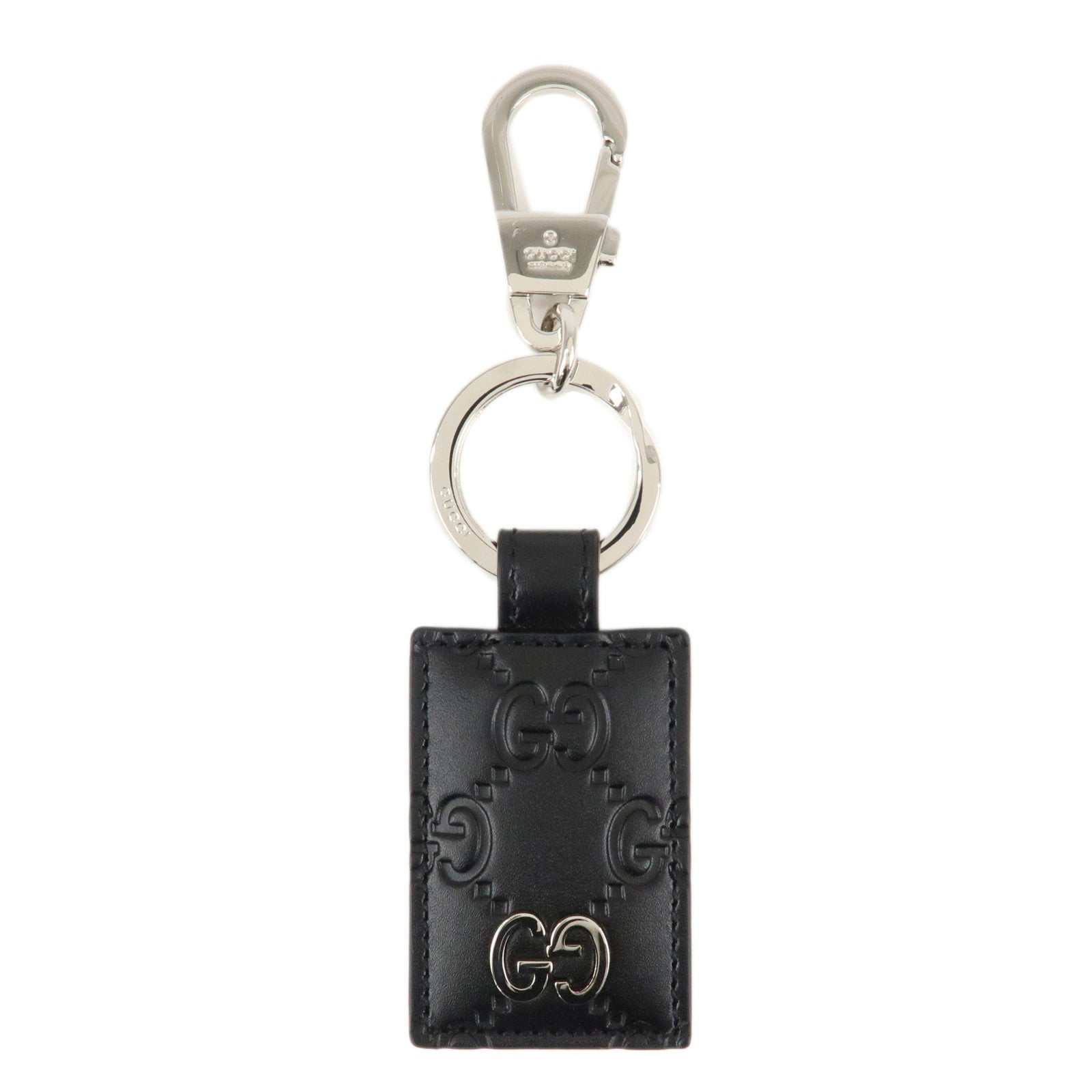 GUCCI-Guccissima-Leather-Bag-Charm-Key-Chain-Black