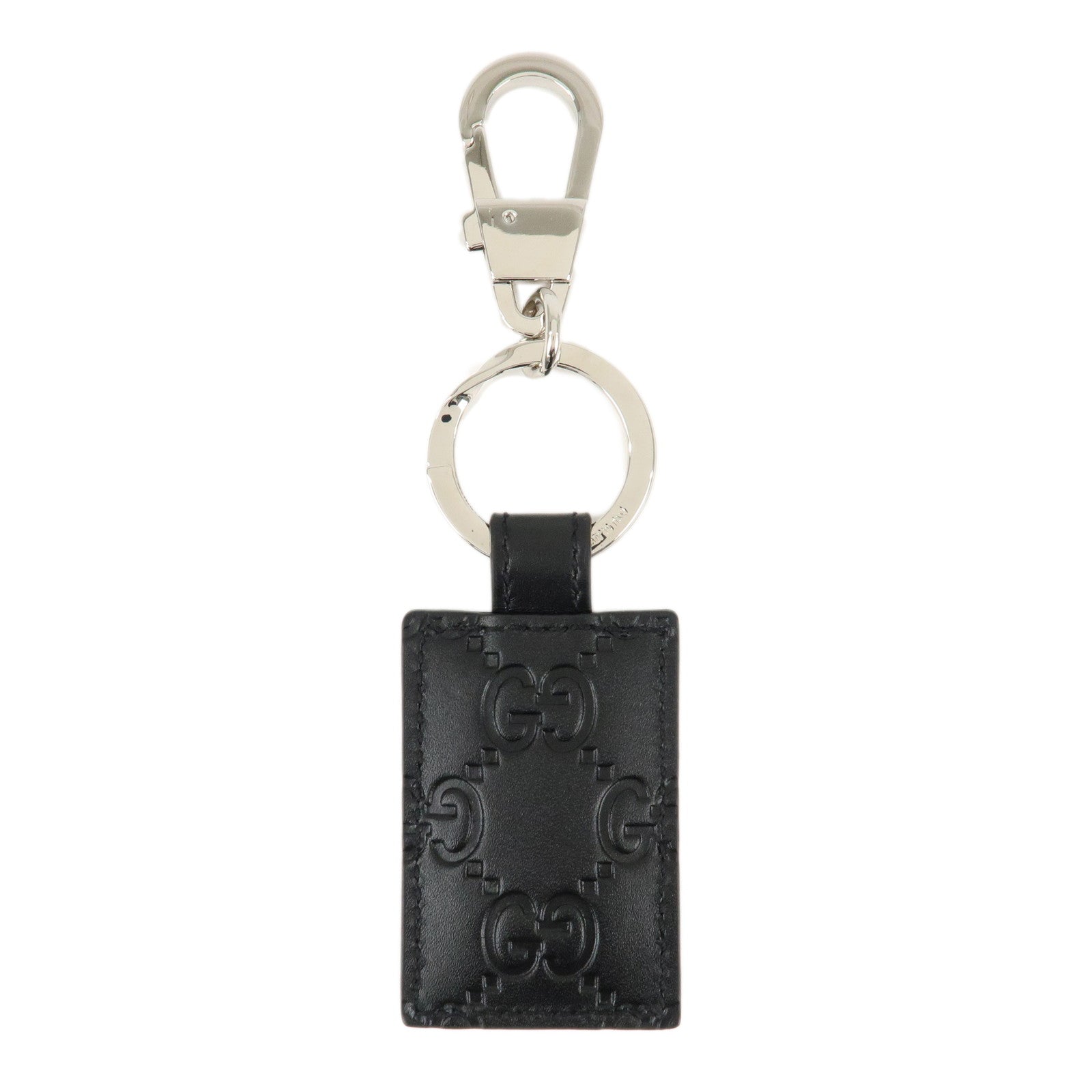 GUCCI Guccissima Leather Bag Charm Key Chain Black Used