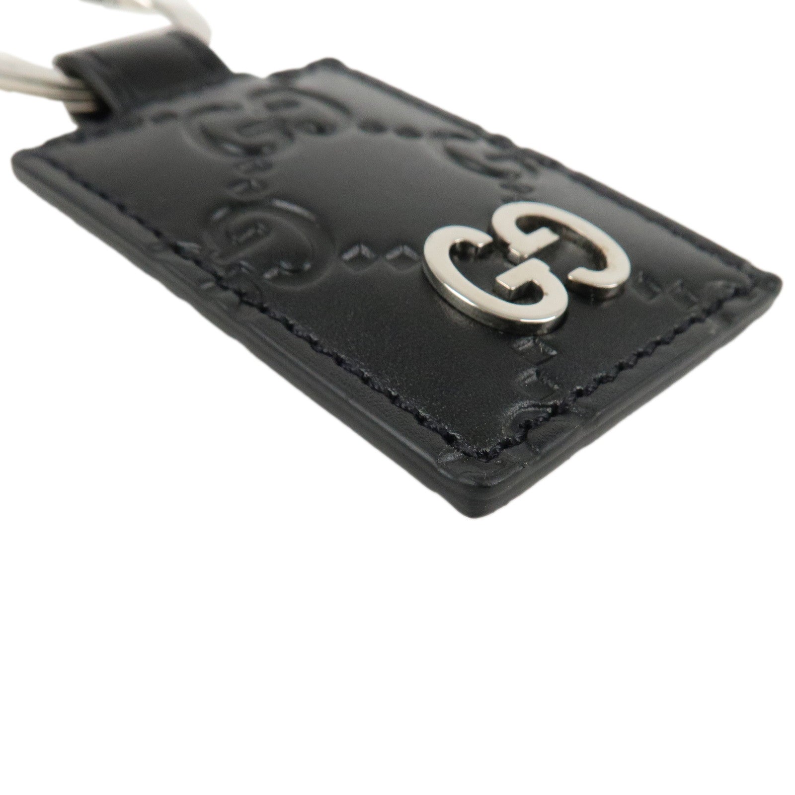 GUCCI Guccissima Leather Bag Charm Key Chain Black Used