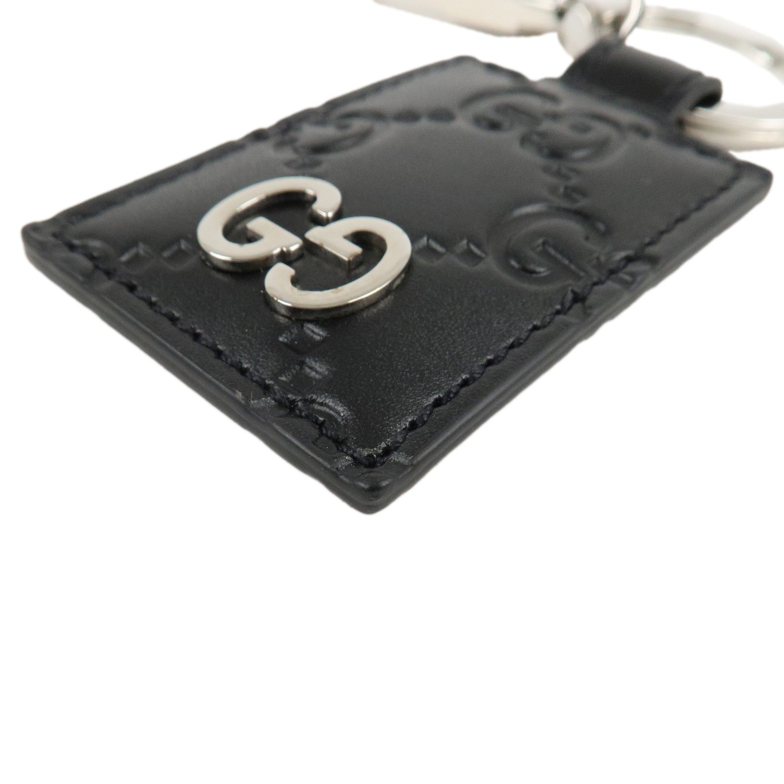 GUCCI Guccissima Leather Bag Charm Key Chain Black Used