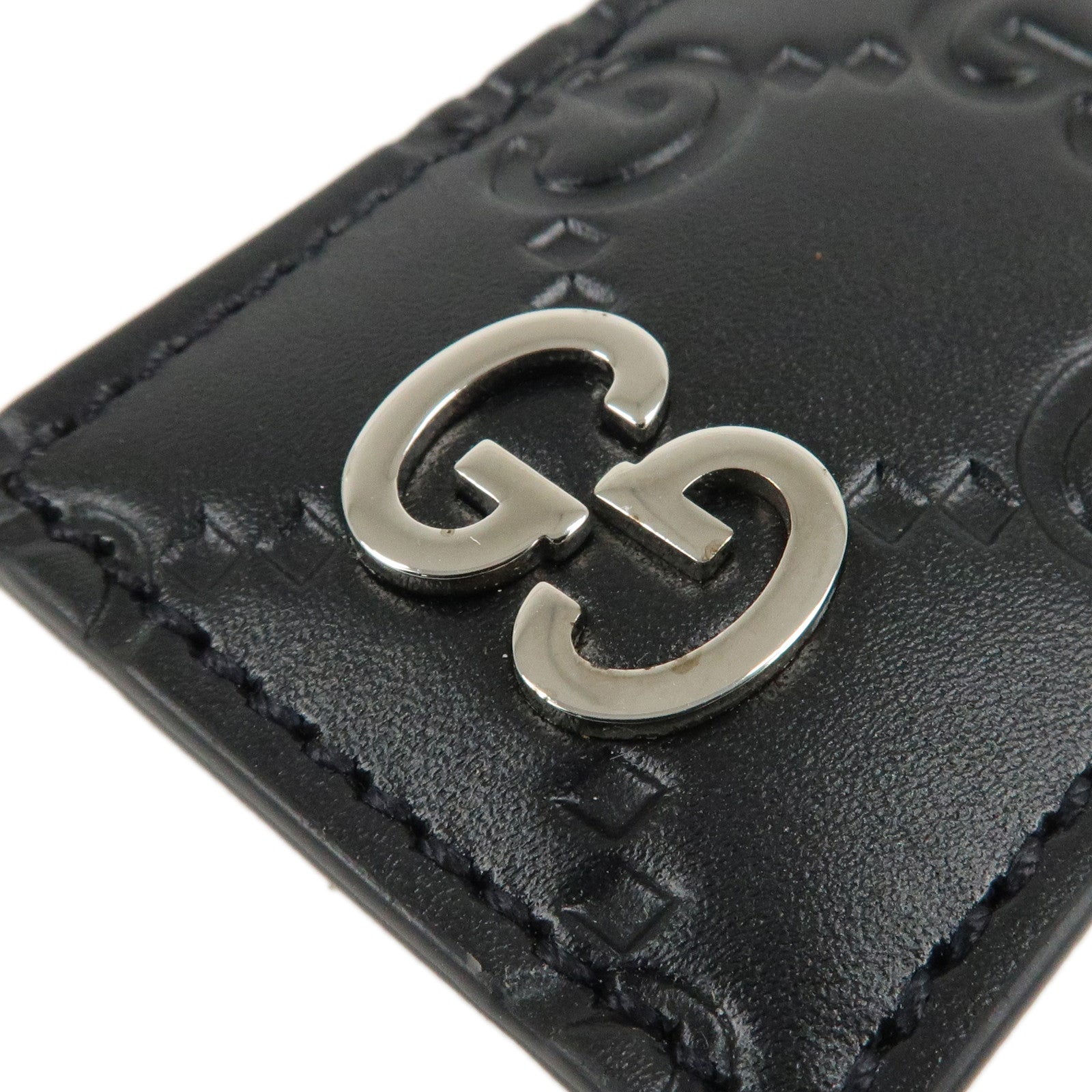 GUCCI Guccissima Leather Bag Charm Key Chain Black Used