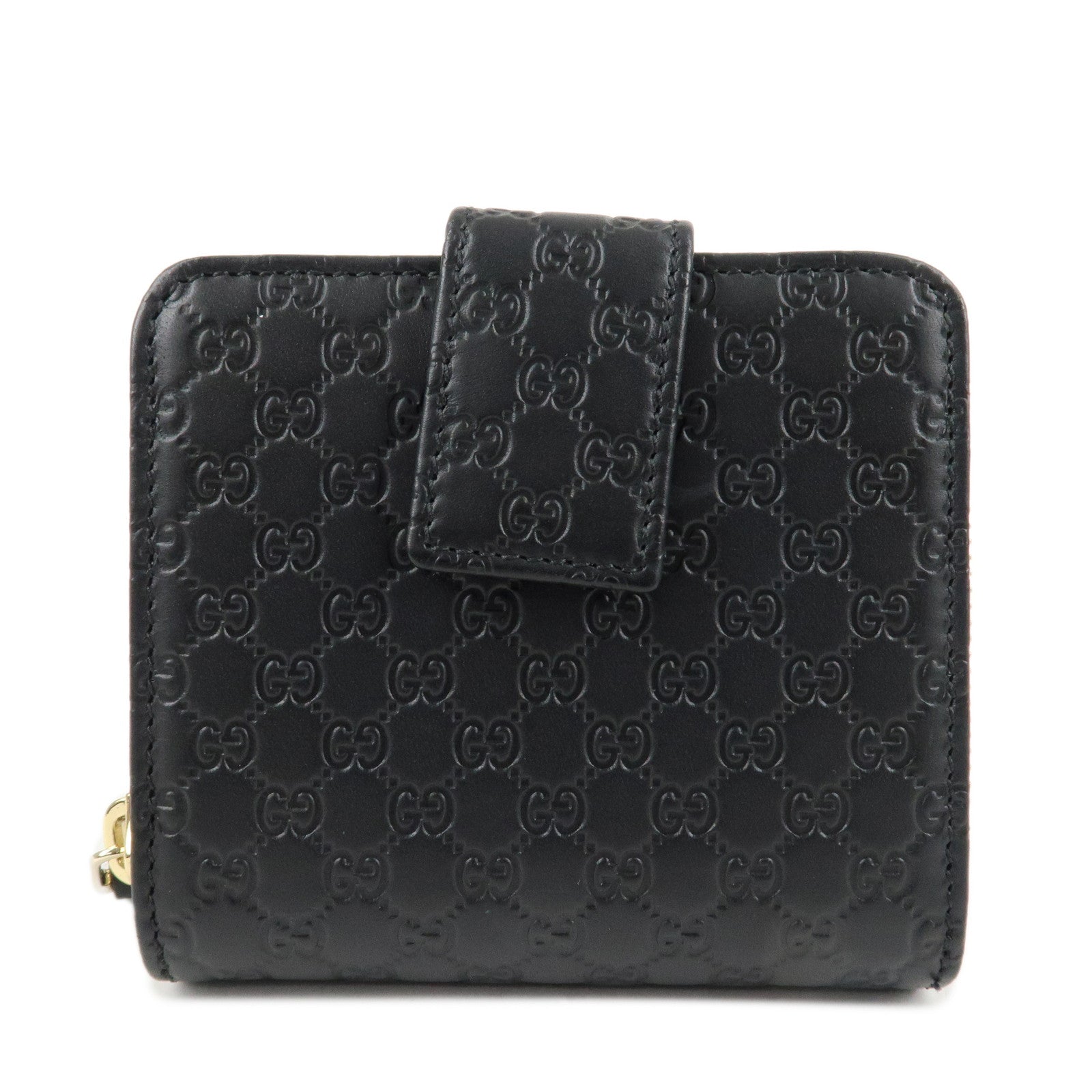 GUCCI Micro Guccissima Leather Bi-Fold Compact Wallet Black 449395