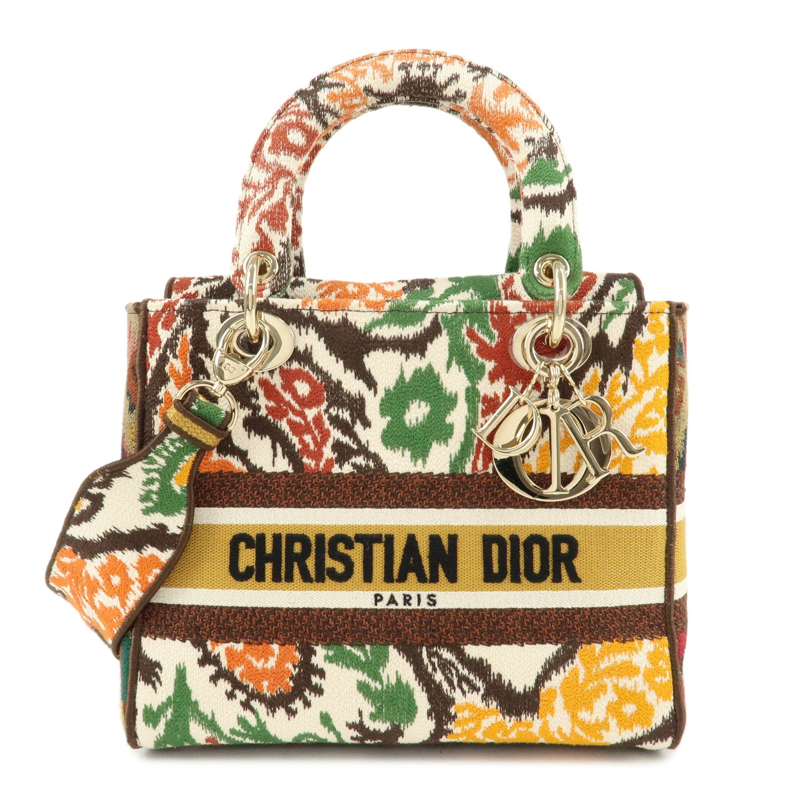 Christian-Dior-Jacquard-LADY-D-LITE-Medium-2Way-Bag-Ivory-Brown