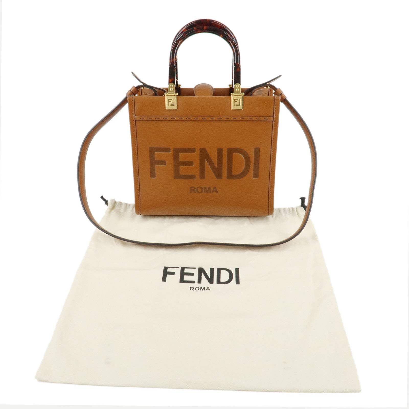 FENDI Leather Sunshine Small 2Way Bag Shoulder Bag Hand Bag 8BH394 Used