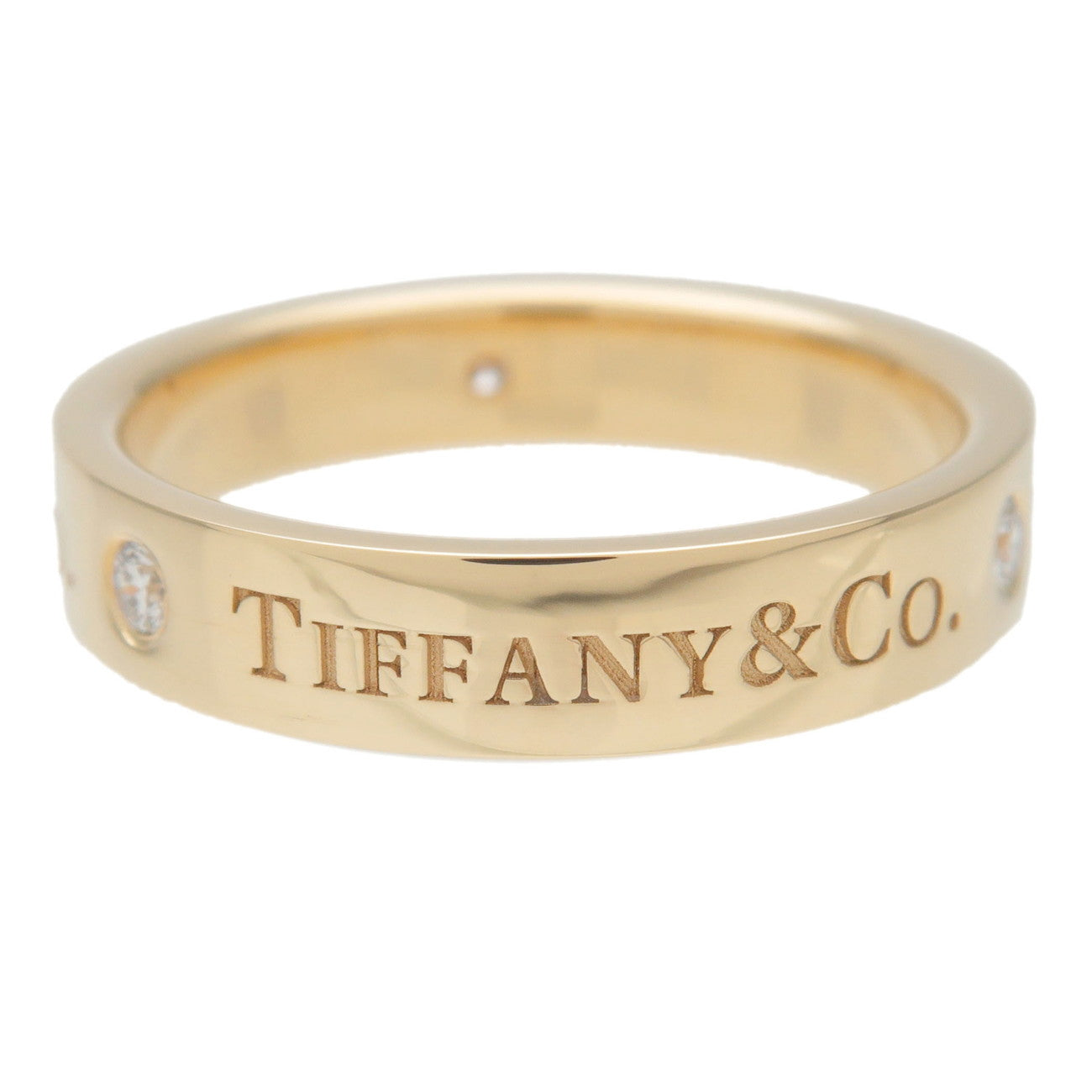 Tiffany&Co. Flat Band 3P Diamond Ring K18 750YG Yellow Gold US6.5 Used