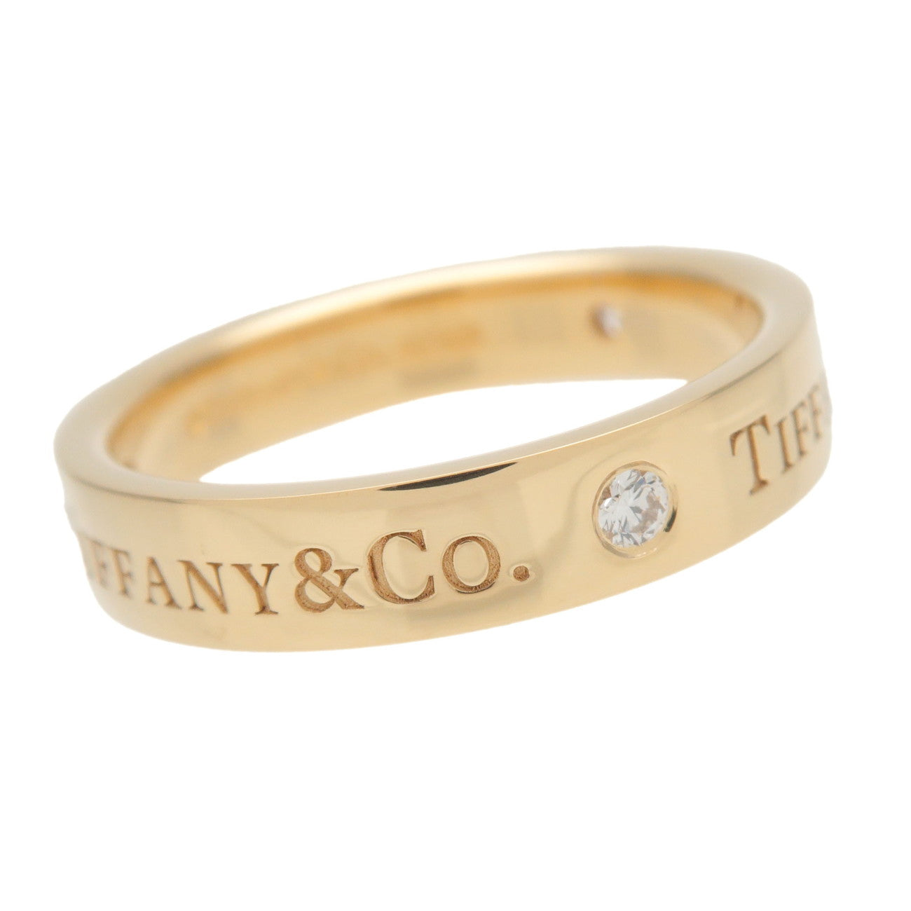 Tiffany&Co. Flat Band 3P Diamond Ring K18 750YG Yellow Gold US6.5