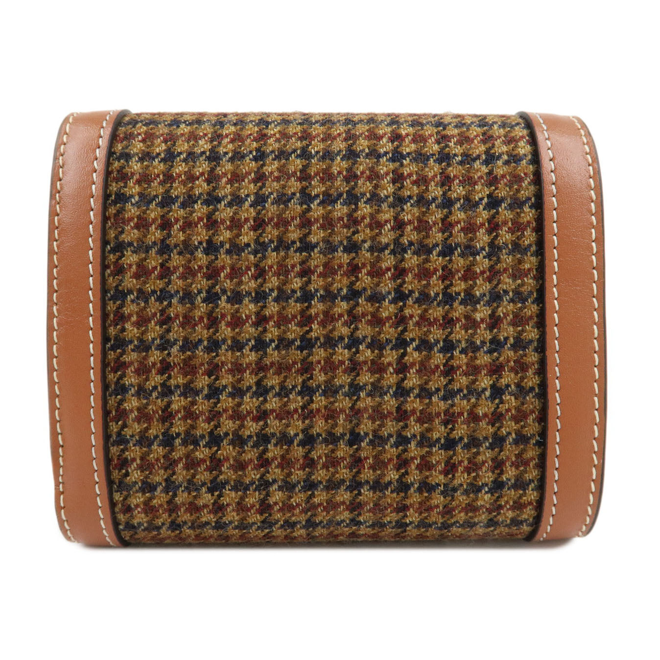 CELINE Triomphe Wool Leather Compact Wallet Houndstooth Brown Used