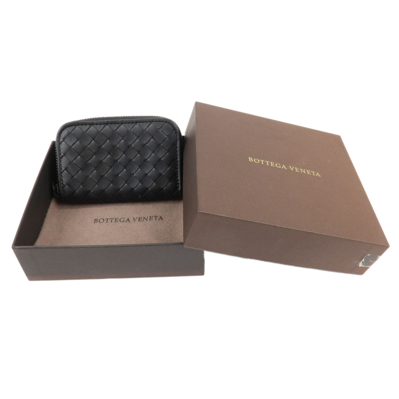 BOTTEGA VENETA Intrecciato Leather Coin Case Black 114075