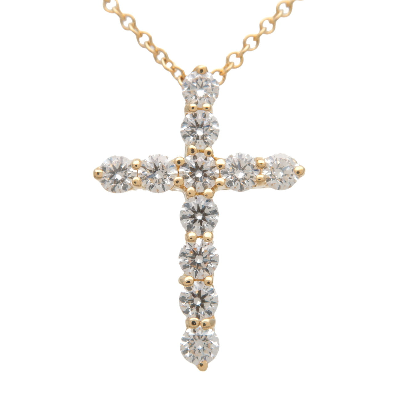 Tiffany&Co.-Cross-1P-Diamond-Necklace-K18YG-750YG-Yellow-Gold