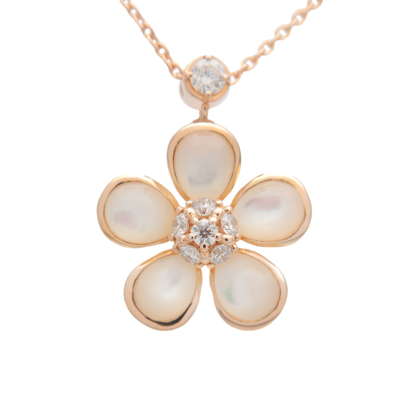 Ponte-Vecchio-Diamond-Shell-Necklace-0.07ct-K18PG-750PG-Rose-Gold