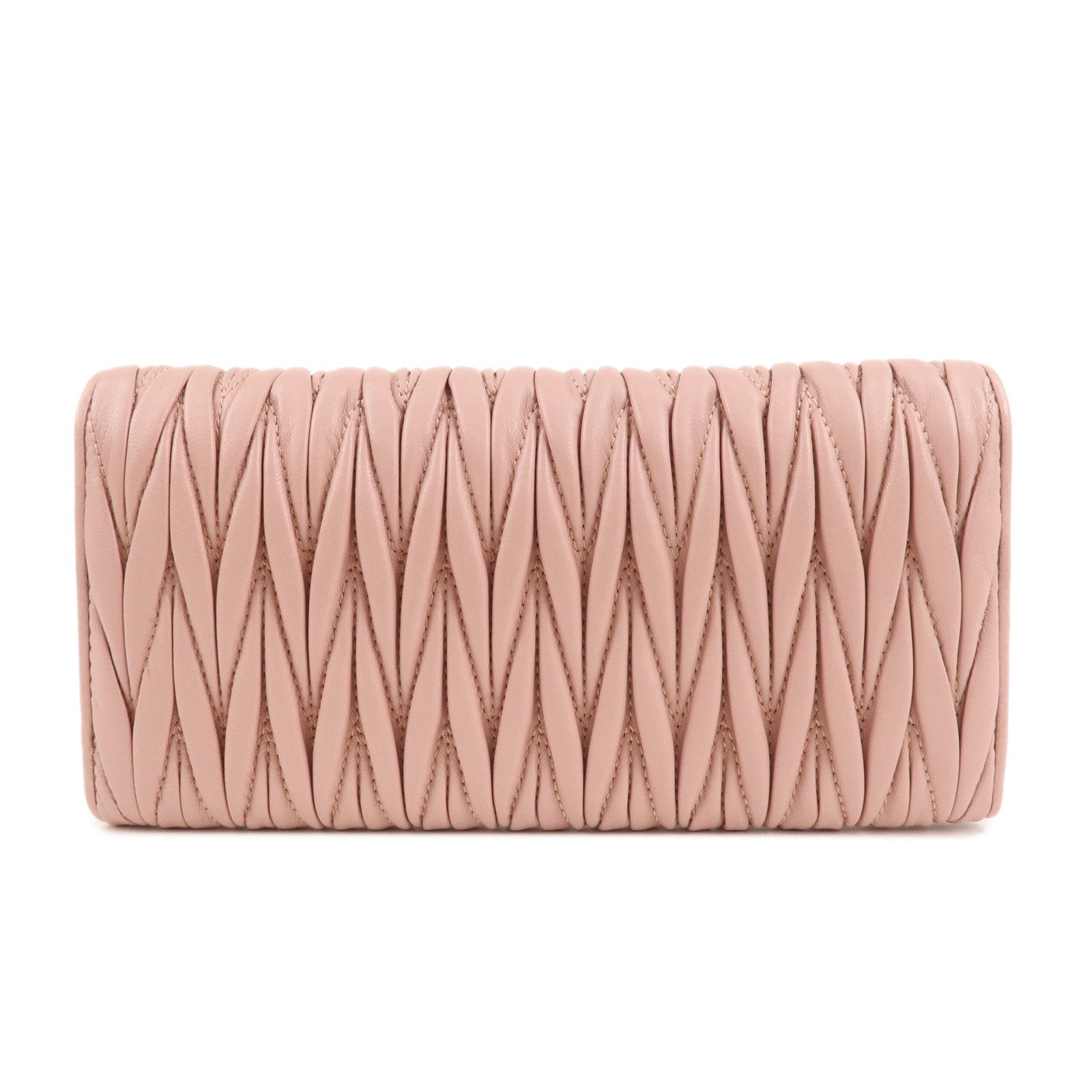 MIU MIU Matelasse MIU’C Bijou Leather Hook Long Wallet Pink 5MH109 Used