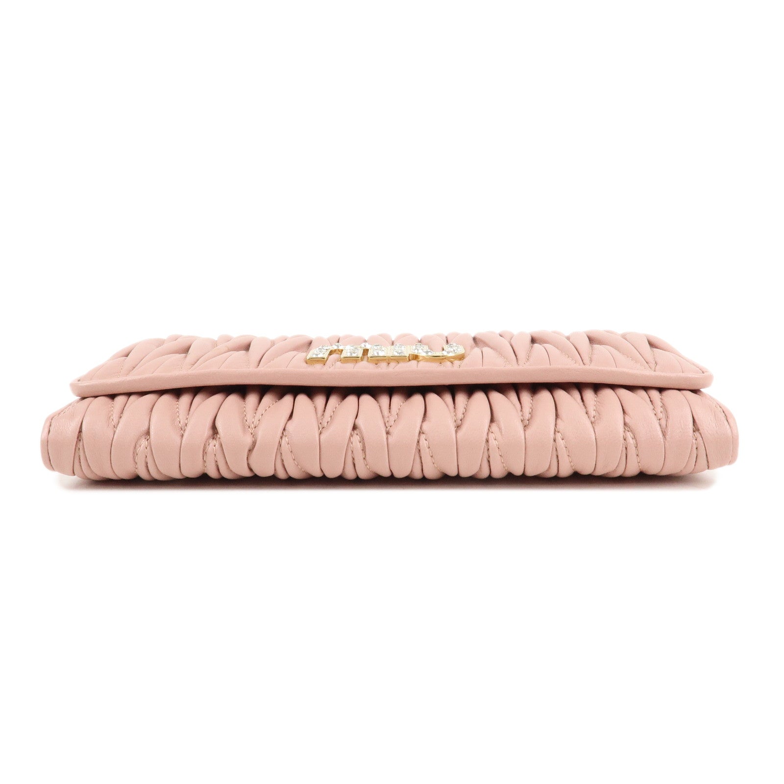 MIU MIU Matelasse MIU’C Bijou Leather Hook Long Wallet Pink 5MH109 Used