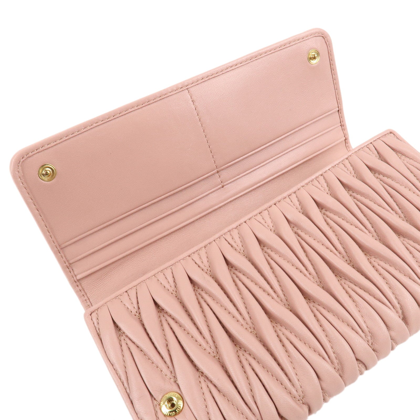 MIU MIU Matelasse MIU’C Bijou Leather Hook Long Wallet Pink 5MH109 Used