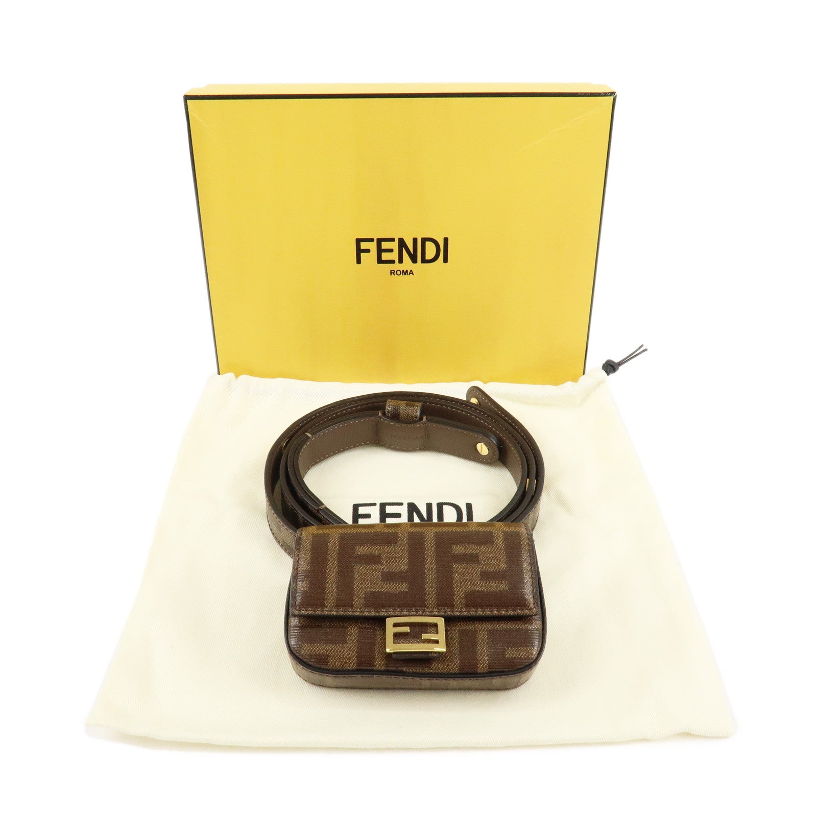 FENDI Zucca Coated Leather Nano Bucket Waist Bag Brown 8C0598