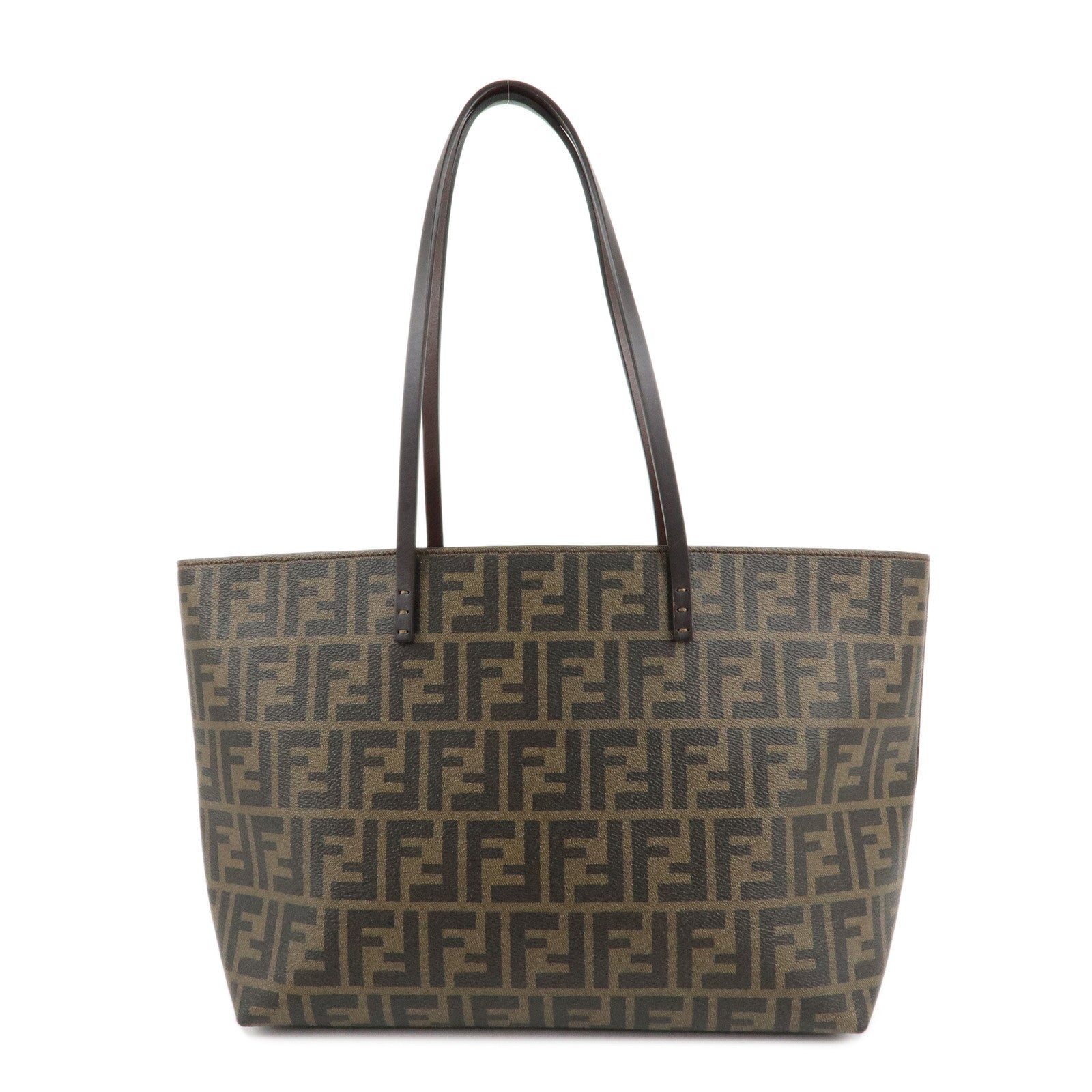 FENDI-Zucca-Logo-Print-PVC-Leather-Tote-Bag-Brown-Black-8BH198