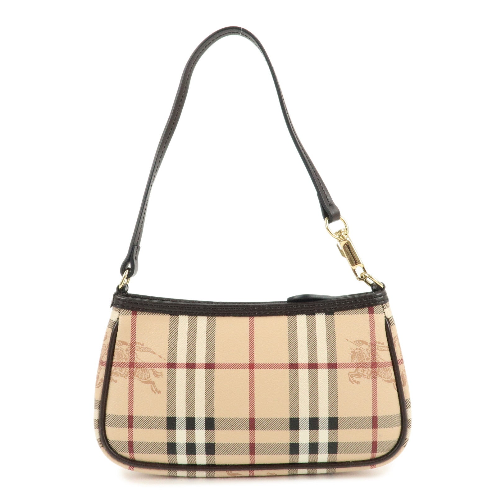 BURBERRY Canvas Leather Nova Plaid Shoulder Bag Hand Bag Brown