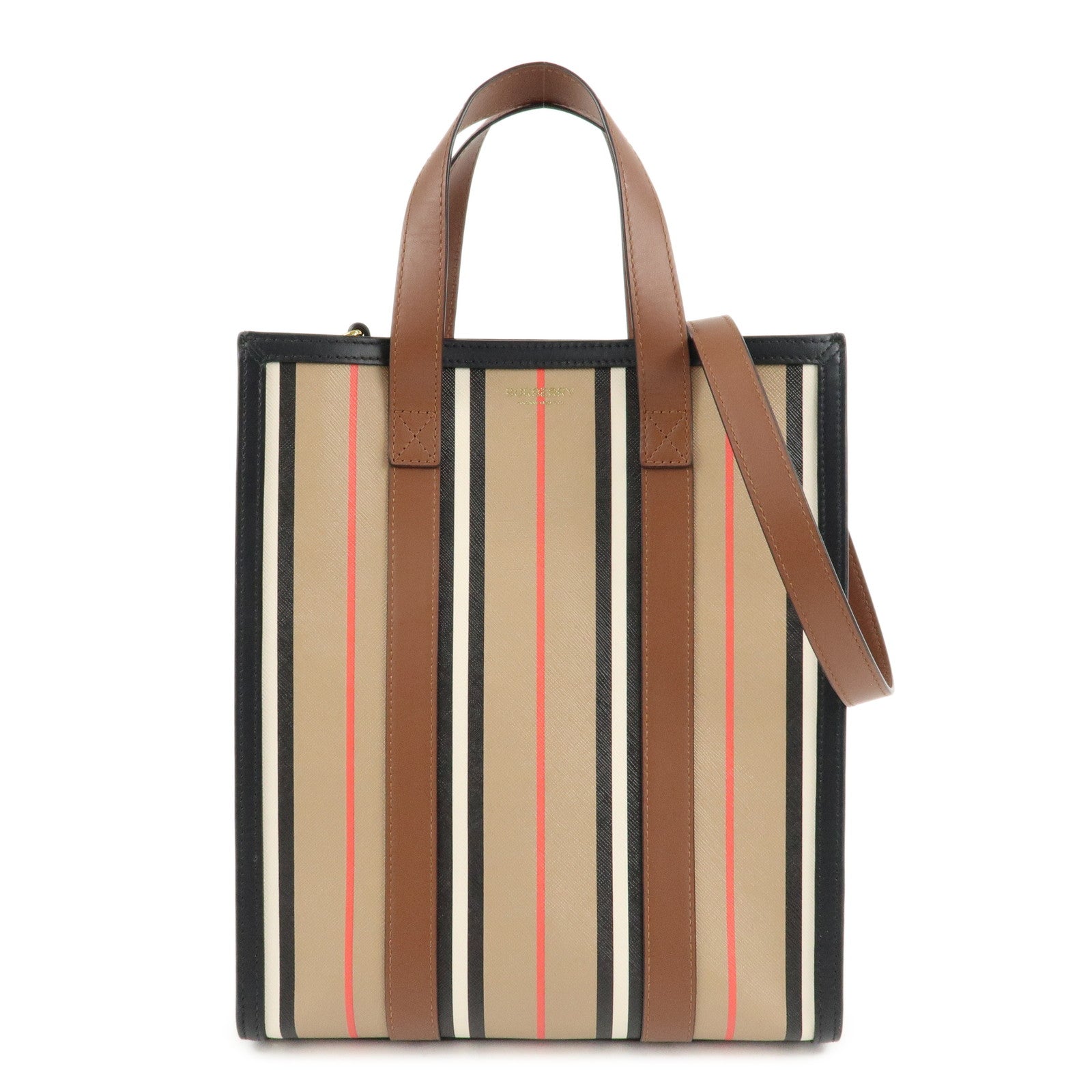 BURBERRY-PVC-Leather-Icon-Stripe-2Way-Tote-Bag-Hand-Bag