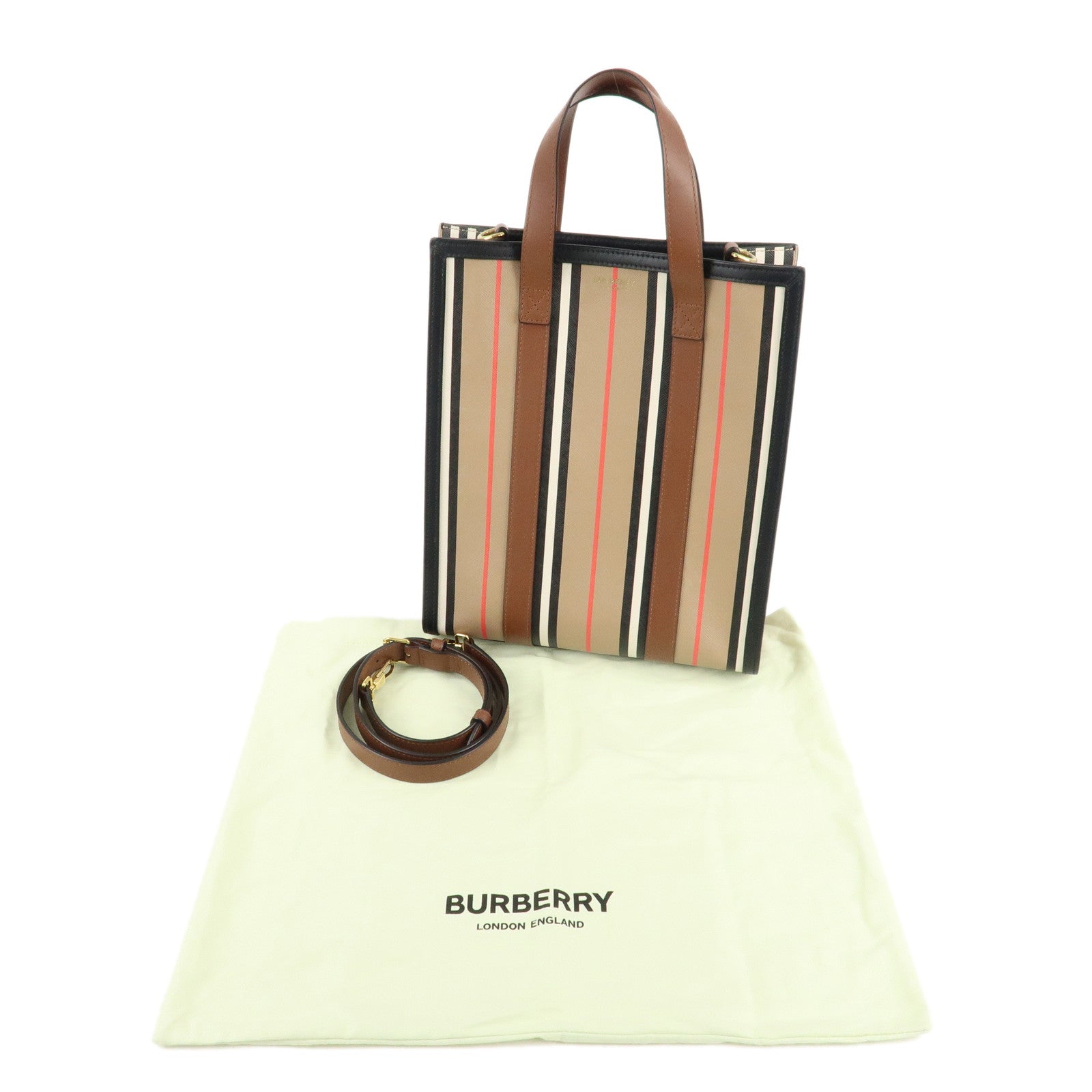 BURBERRY PVC Leather Icon Stripe 2Way Tote Bag Hand Bag