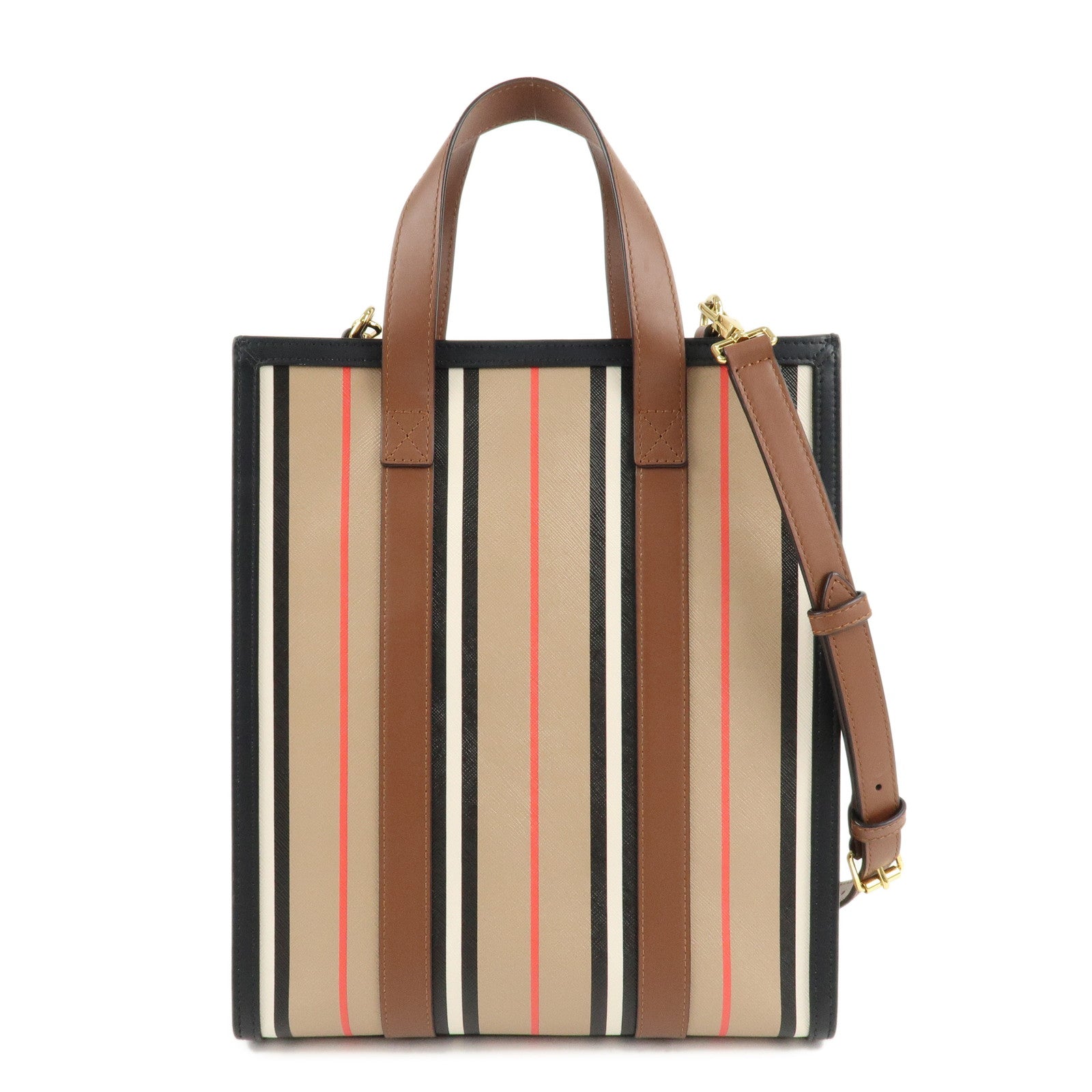 BURBERRY PVC Leather Icon Stripe 2Way Tote Bag Hand Bag