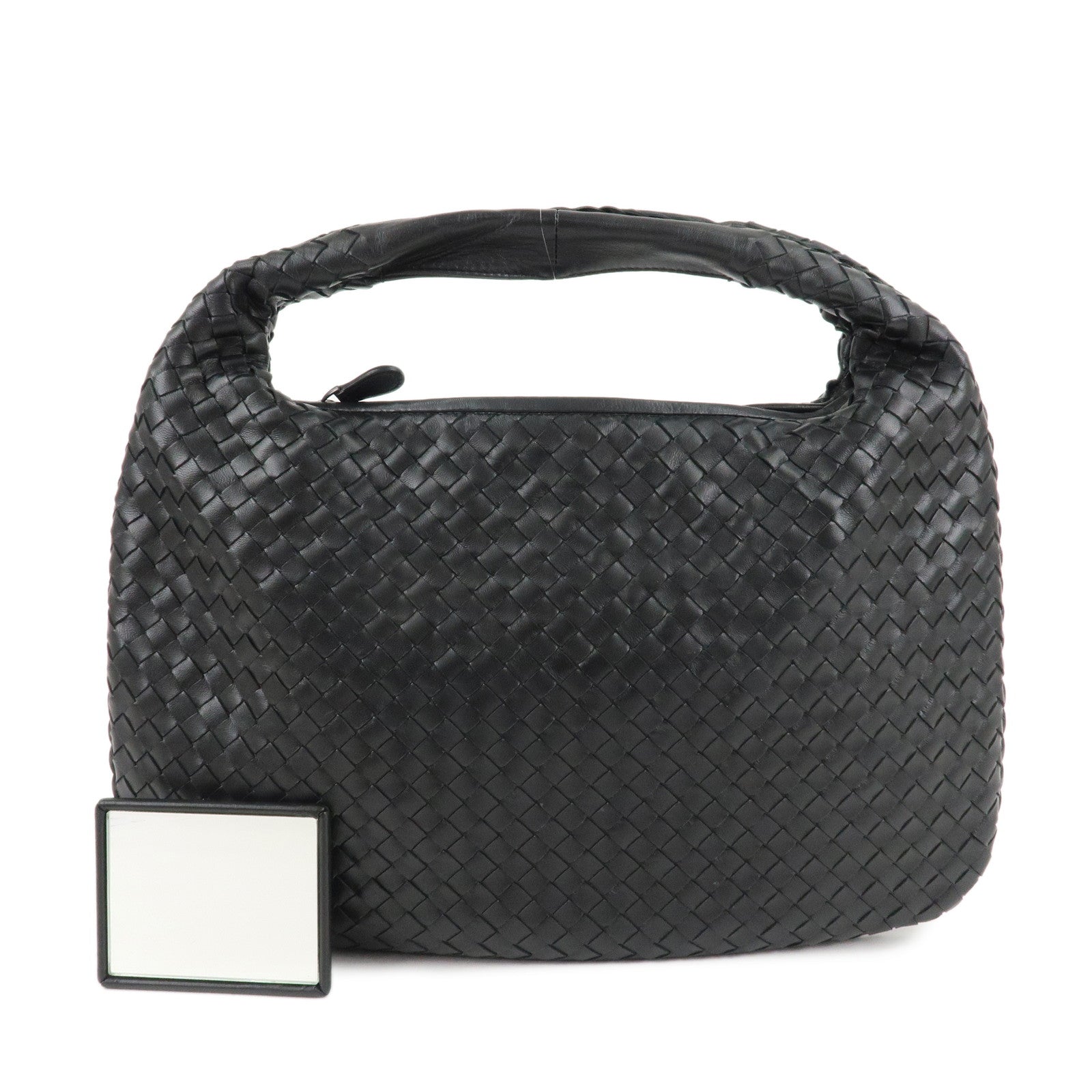 BOTTEGA-VENETA-HOBO-Intrecciato-Leather-Shoulder-Bag-Black-115653