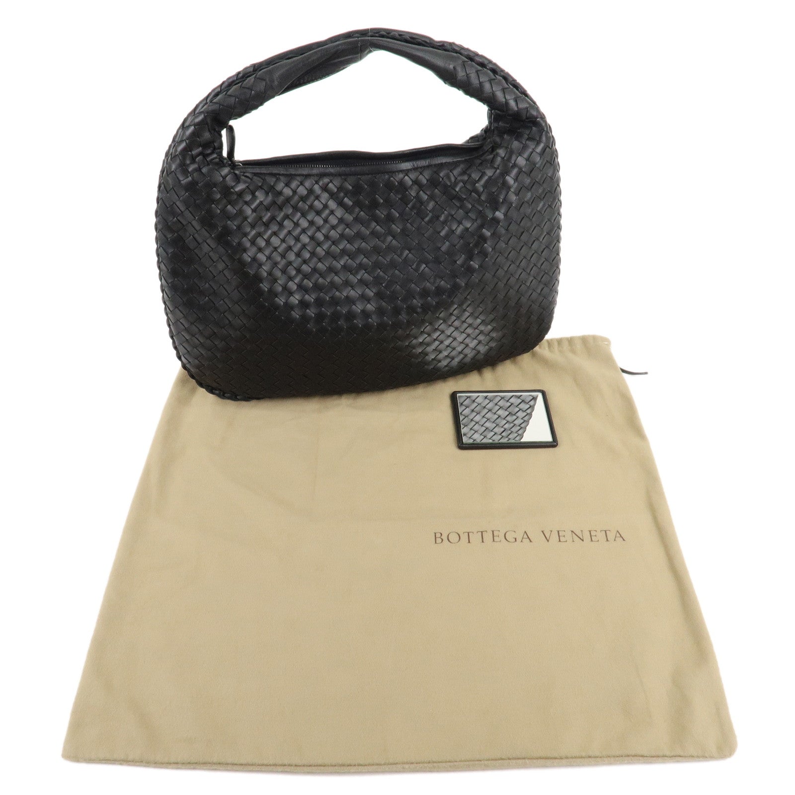 BOTTEGA VENETA HOBO Intrecciato Leather Shoulder Bag Black 115653