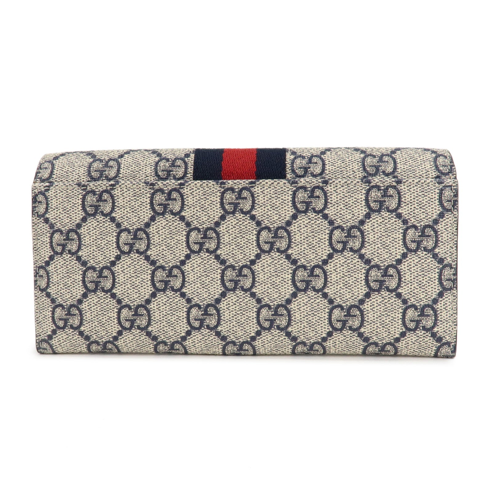 GUCCI Sherry GG Supreme Leather Bifold Long Wallet 408830 Navy