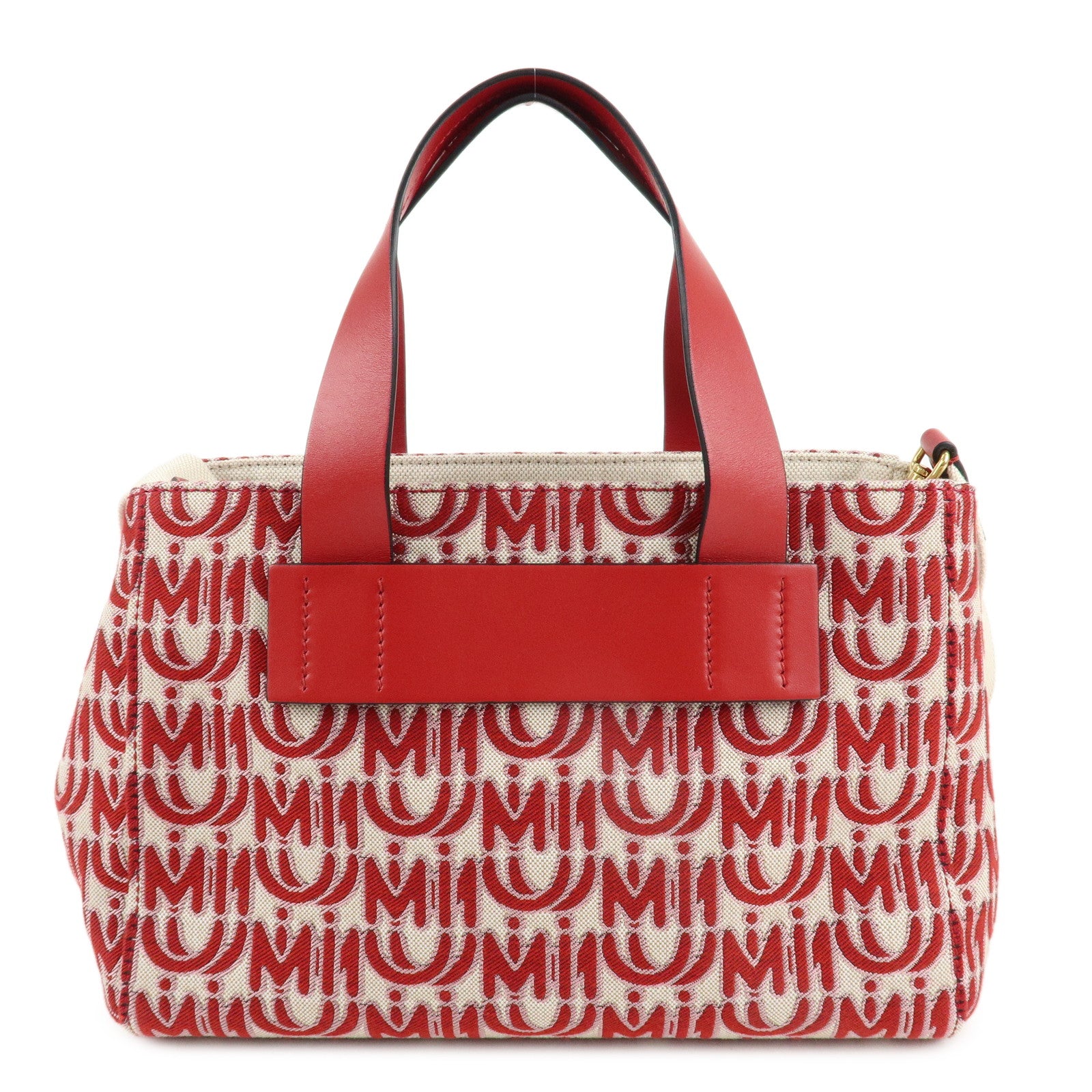 MIU MIU Canvas Leather Everywhere 2Way Beige Red 5BA085 Used