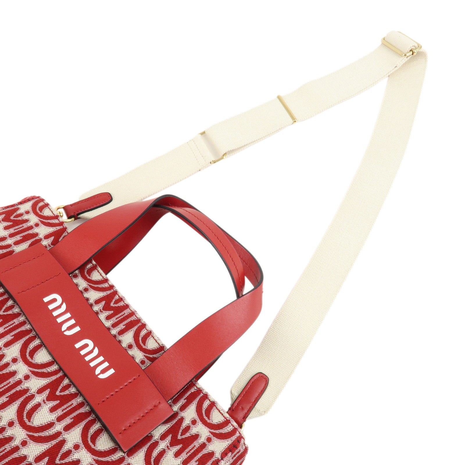 MIU MIU Canvas Leather Everywhere 2Way Beige Red 5BA085 Used