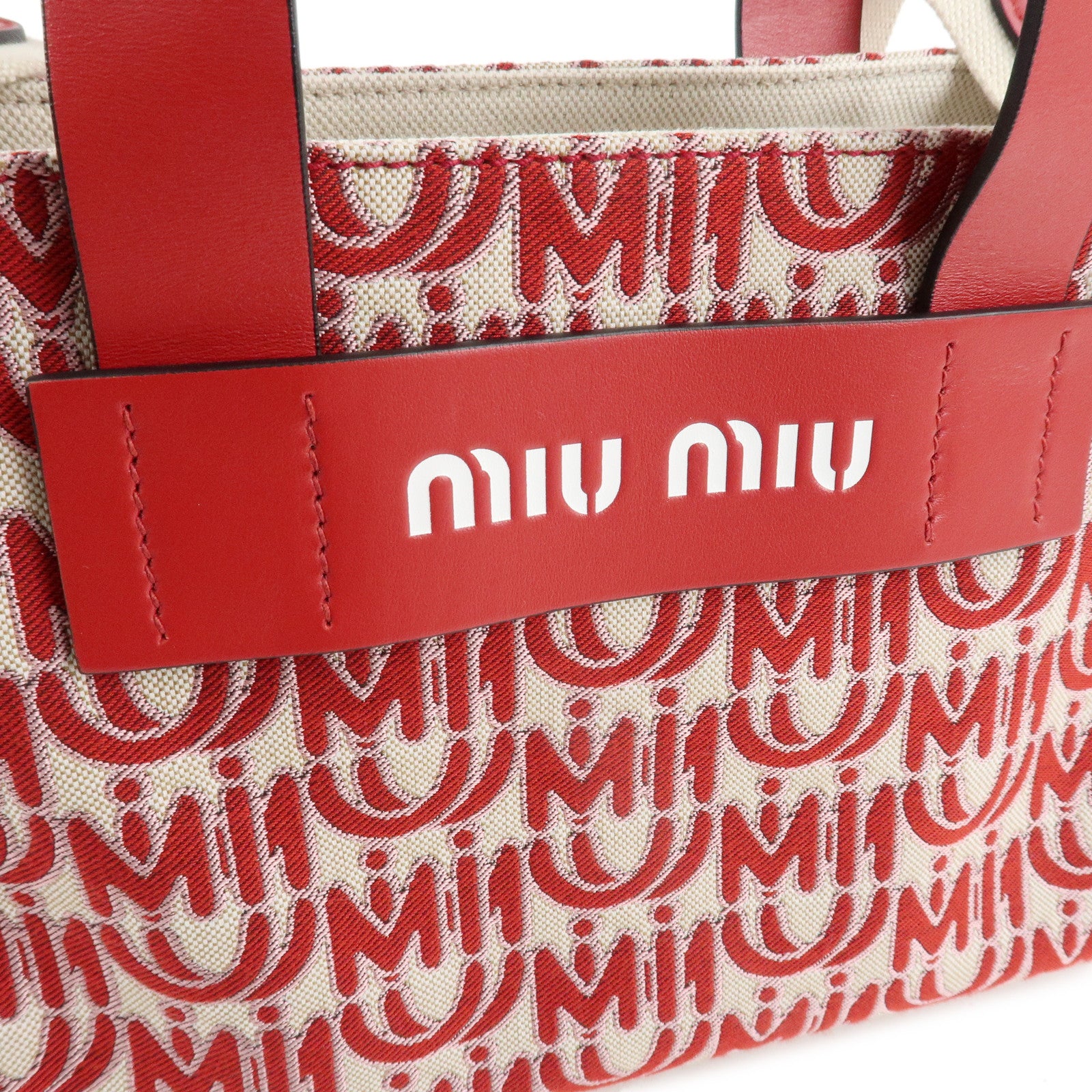 MIU MIU Canvas Leather Everywhere 2Way Beige Red 5BA085 Used